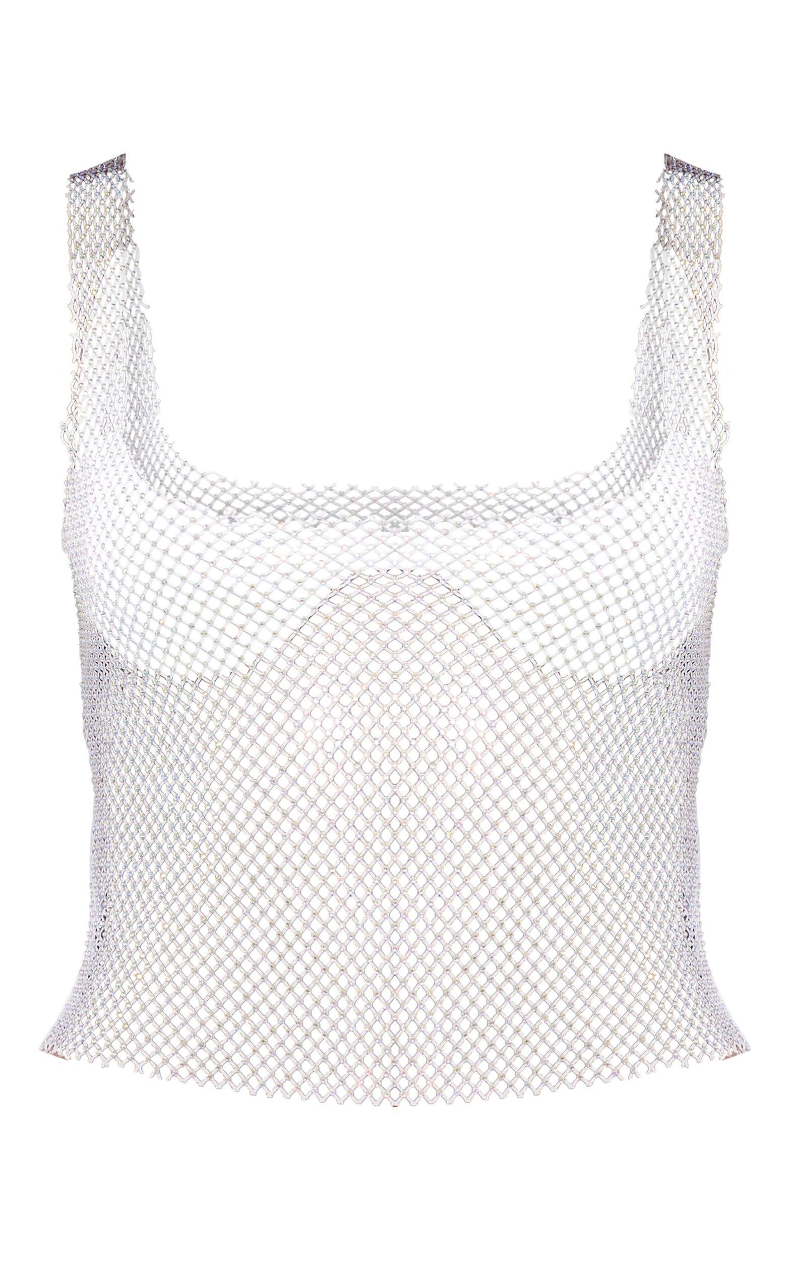White Satin Bust Detail Embellished Top Product Image