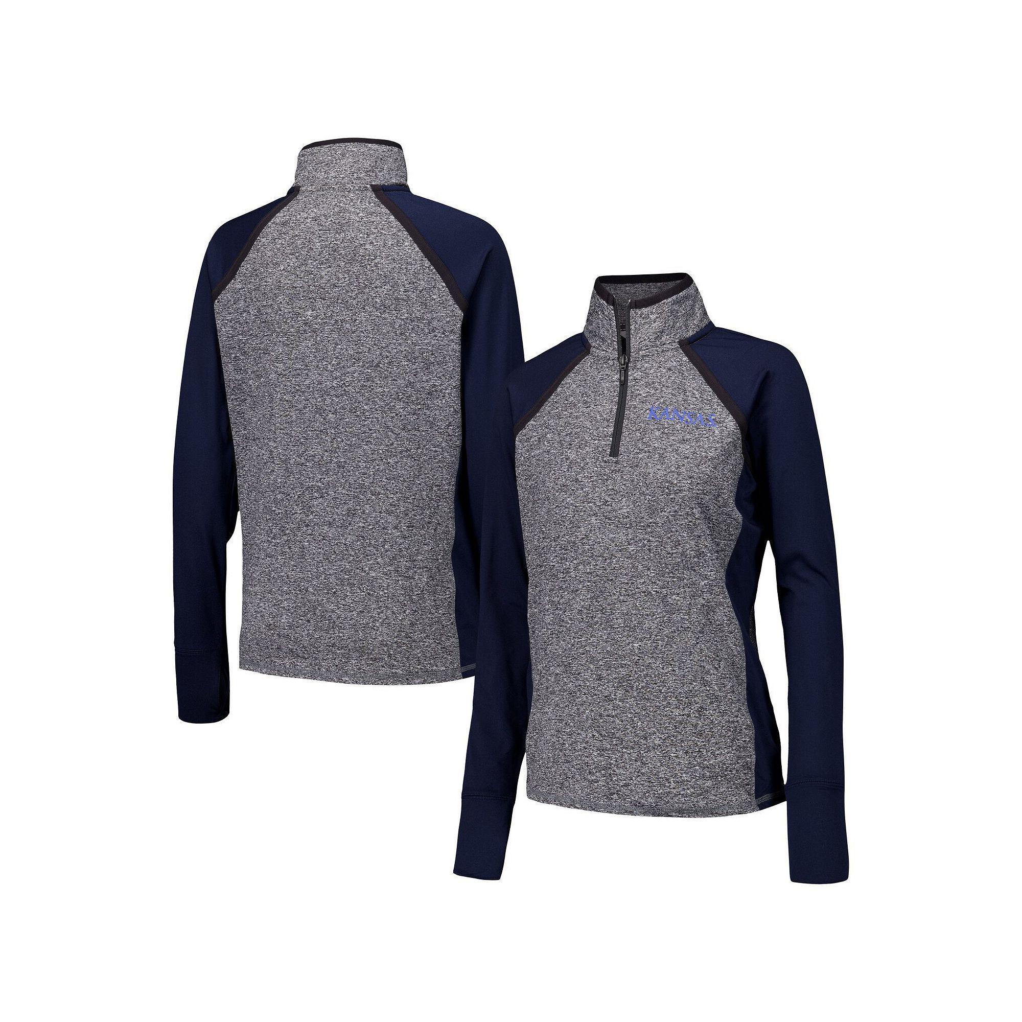 Women's Navy/Heather Gray Kansas Jayhawks Finalist Raglan Quarter-Zip Jacket, Size: Medium, Blue Product Image