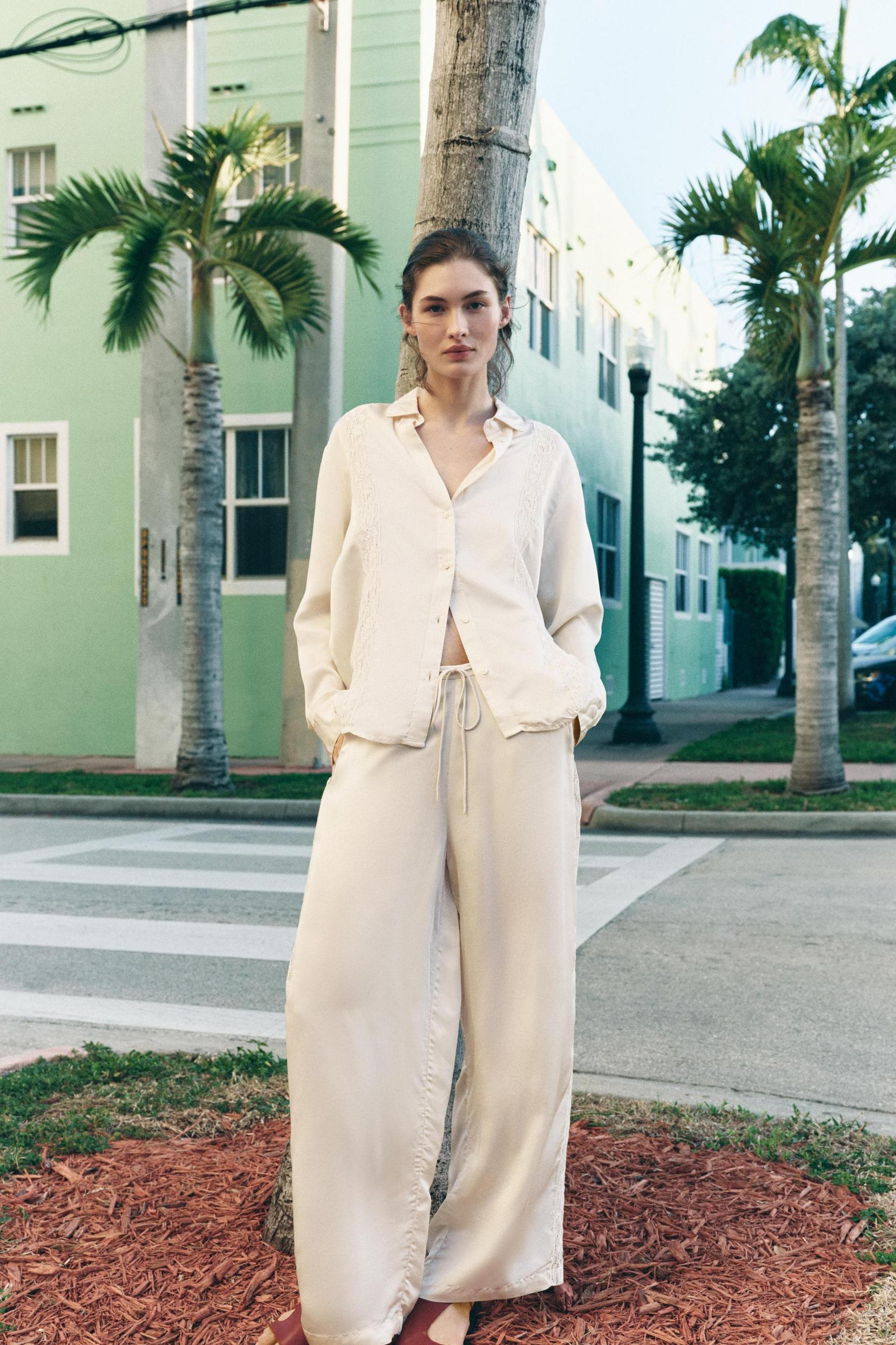 SATIN EFFECT LACE PANTS Product Image