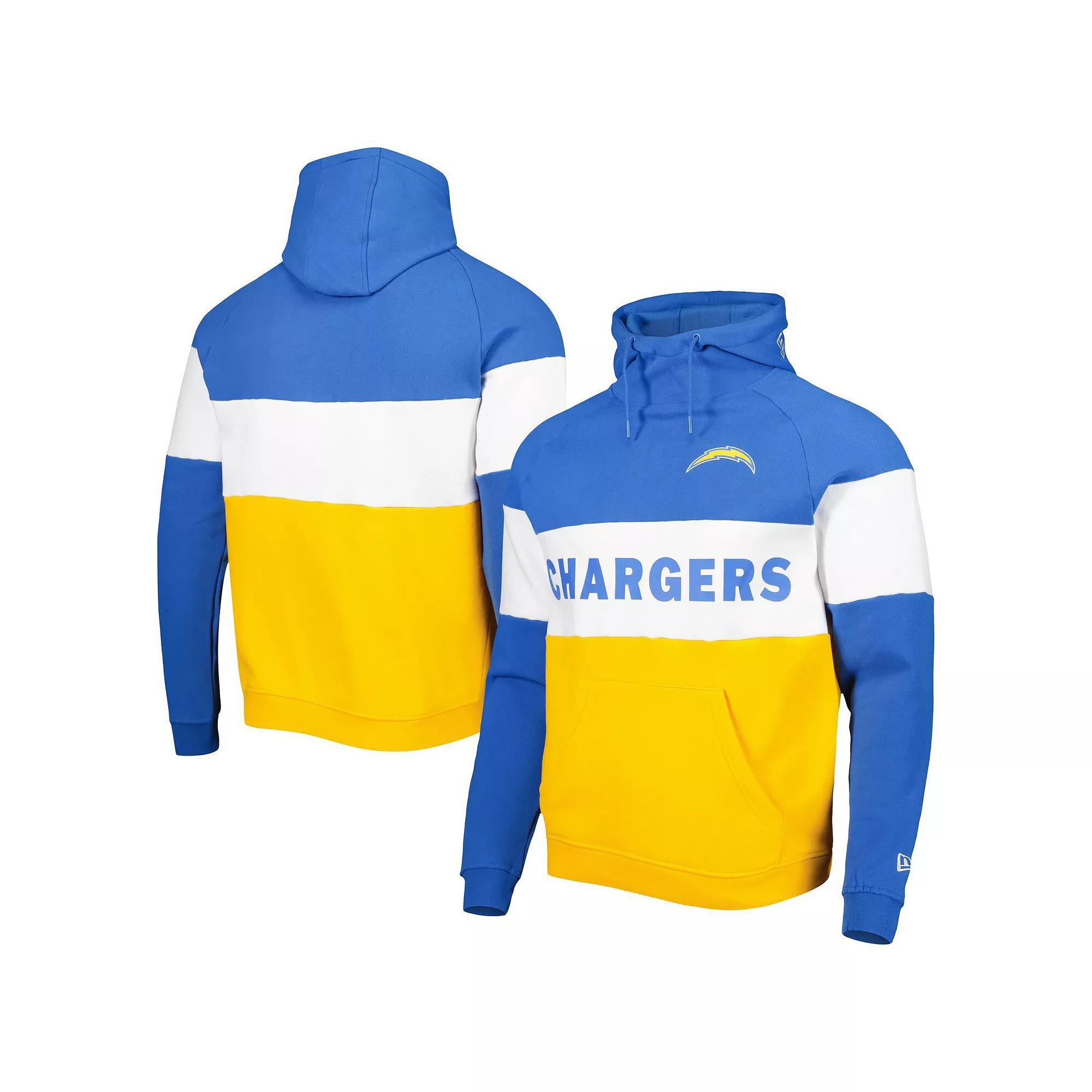 Men's New Era Gold Los Angeles Chargers Colorblock Current Pullover Hoodie, Size: 2XL Product Image