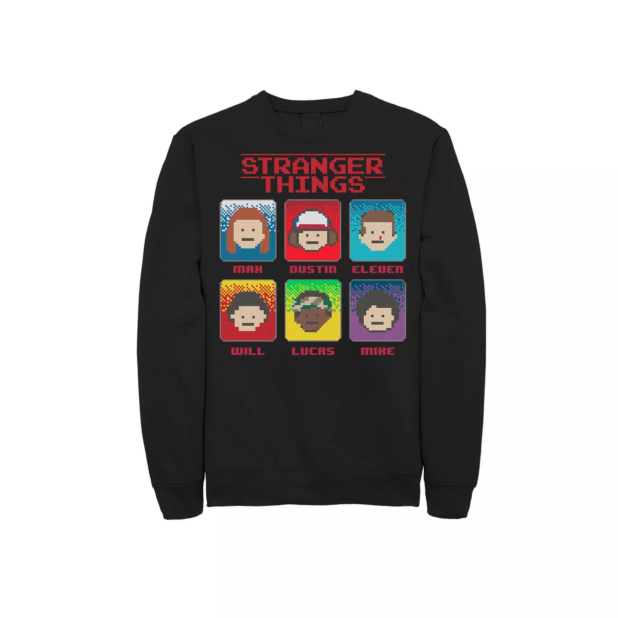 Men's Stranger Things Group Shot 8-Bit Box Up Sweatshirt, Size: XXL, Black Product Image