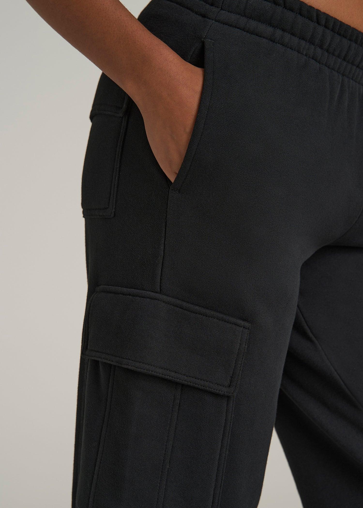 Mid Rise Cargo Fleece Sweatpants for Tall Women in Black Product Image
