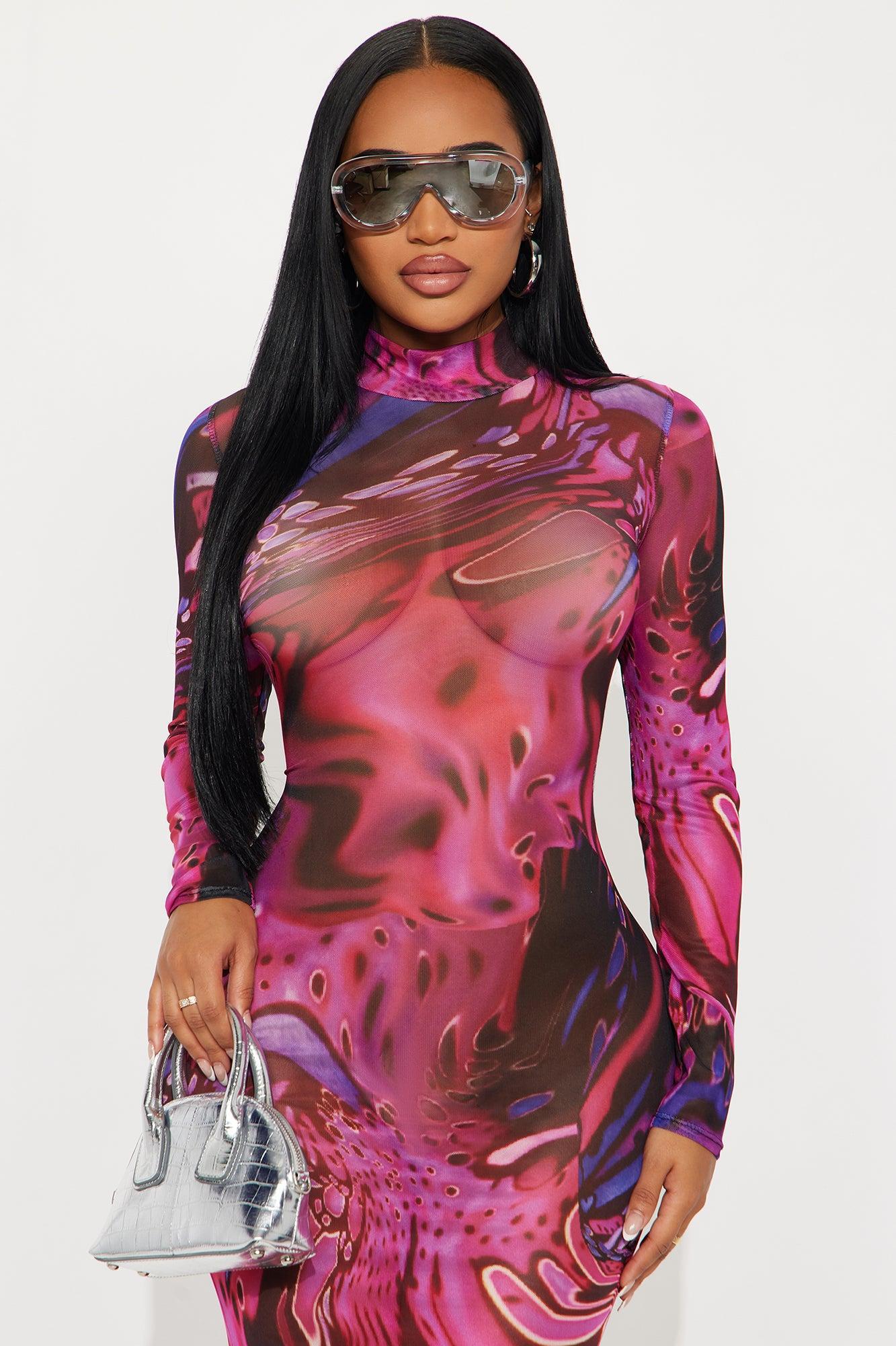 Vivid Sins Mesh Maxi Dress - Pink/combo Product Image
