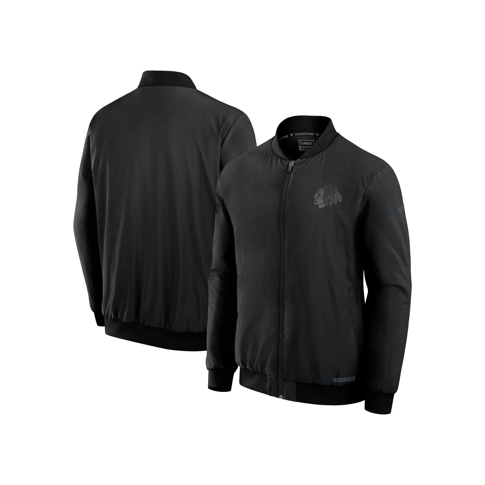 Men's Fanatics Black Chicago Blackhawks Authentic Pro Road Full-Zip Bomber Jacket, Size: Small Product Image