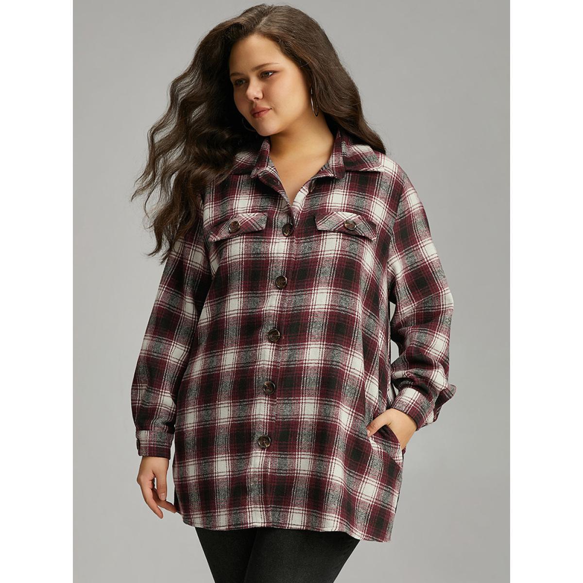 Plus Size Plaid Button Through Pocket Coat Women Multicolor Contrast Pocket Dailywear Jackets BloomChic 18-20/2X Product Image