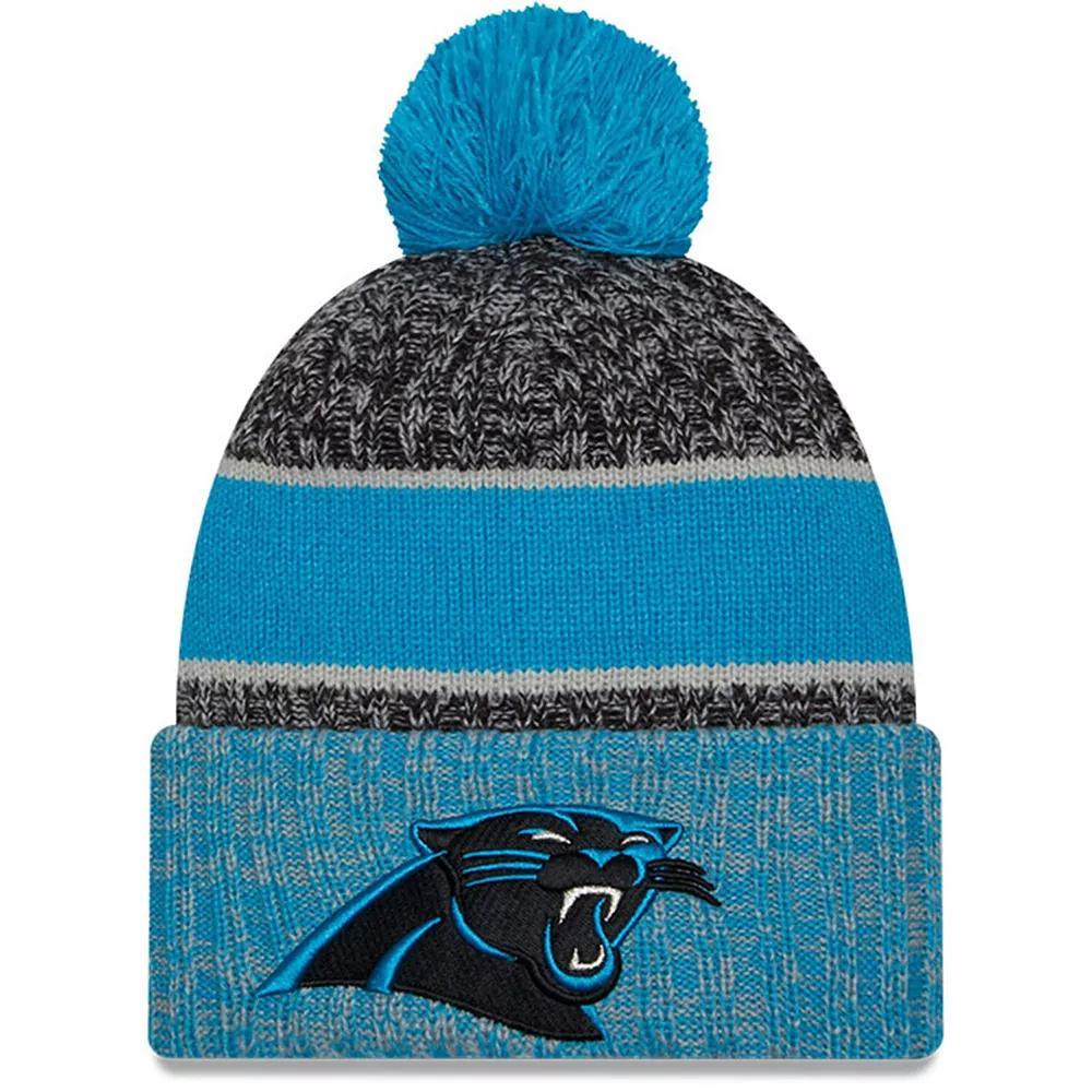Men's New Era  Black/Blue Carolina Panthers 2023 Sideline Sport Cuffed Pom Knit Hat Product Image