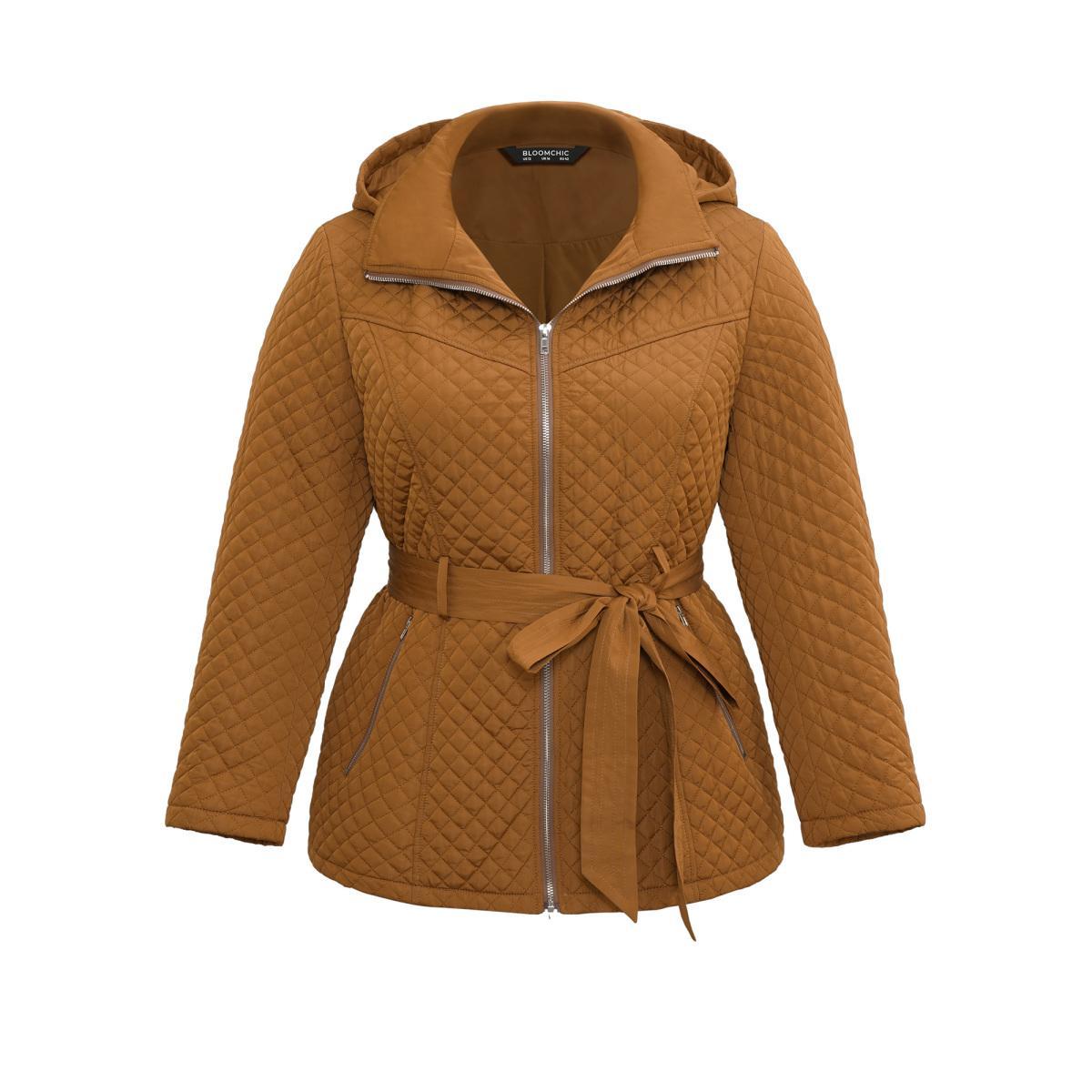 Plus Size Women Dailywear Plain Quilting No stretch Bodycon 14-16/1X Pocket Belt Elegant Cotton Jackets BloomChic Product Image