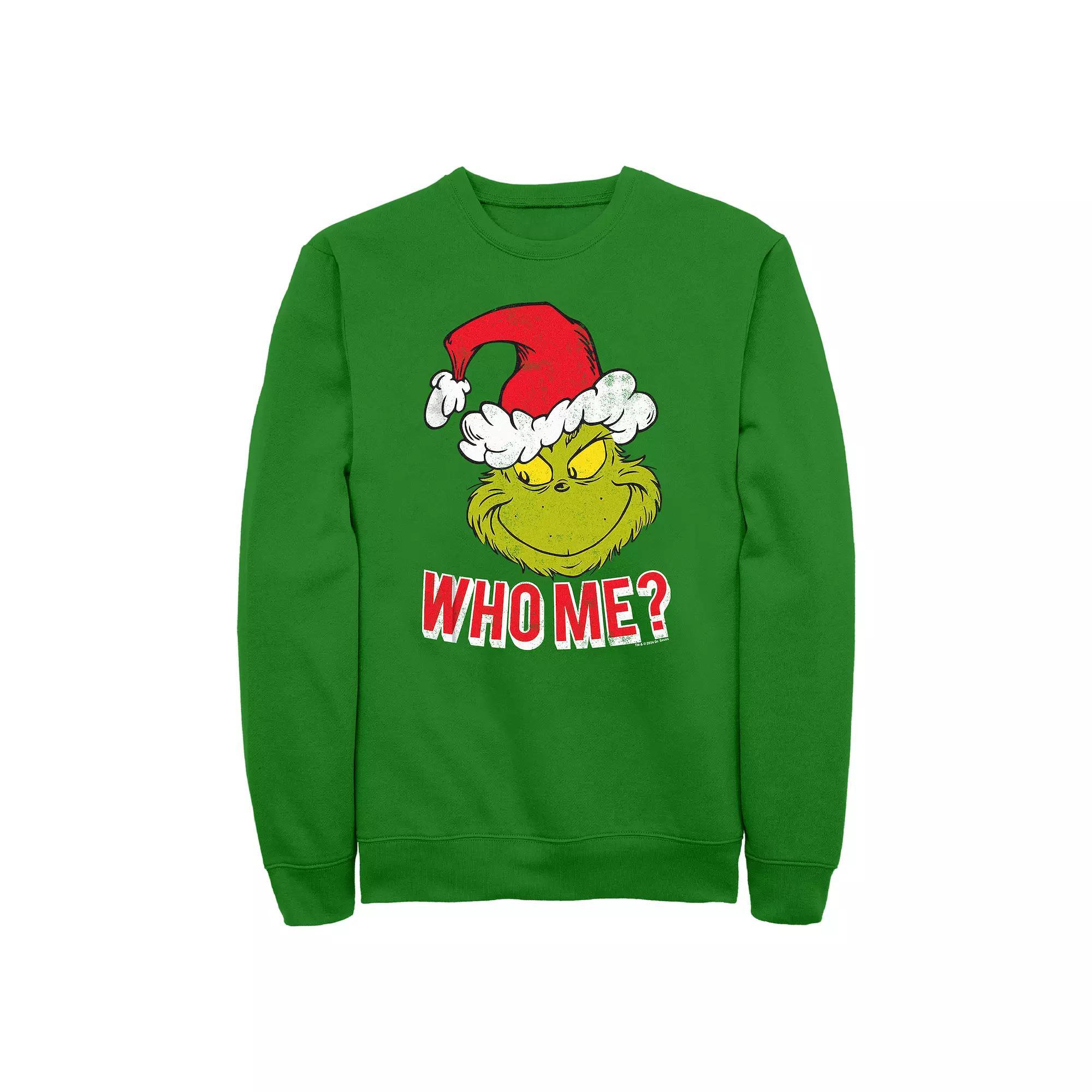 Men's Dr. Seuss Grinch Naughty Who Me Fleece Sweatshirt, Size: XL, Kelly Product Image