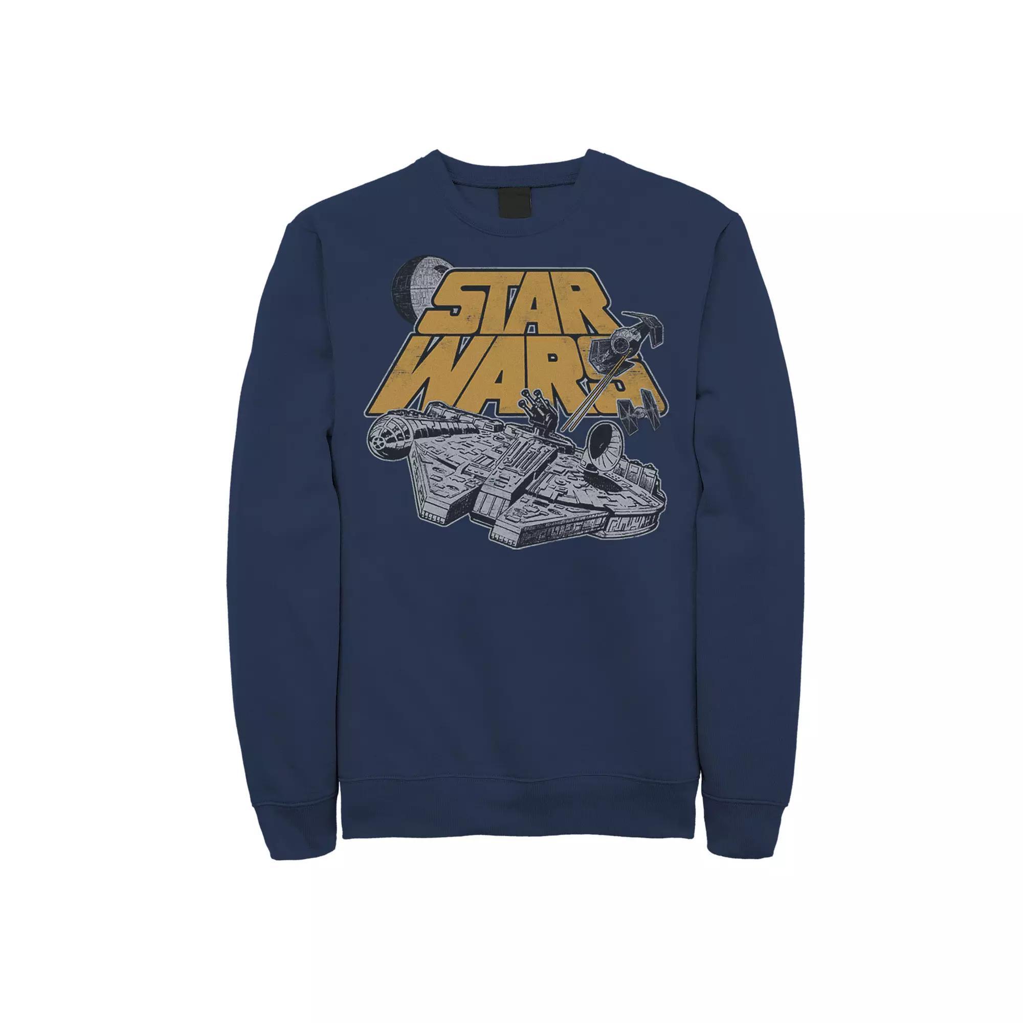 Mens Star Wars Millennium Falcon Star Ship Chase Logo Poster Sweatshirt Blue Product Image