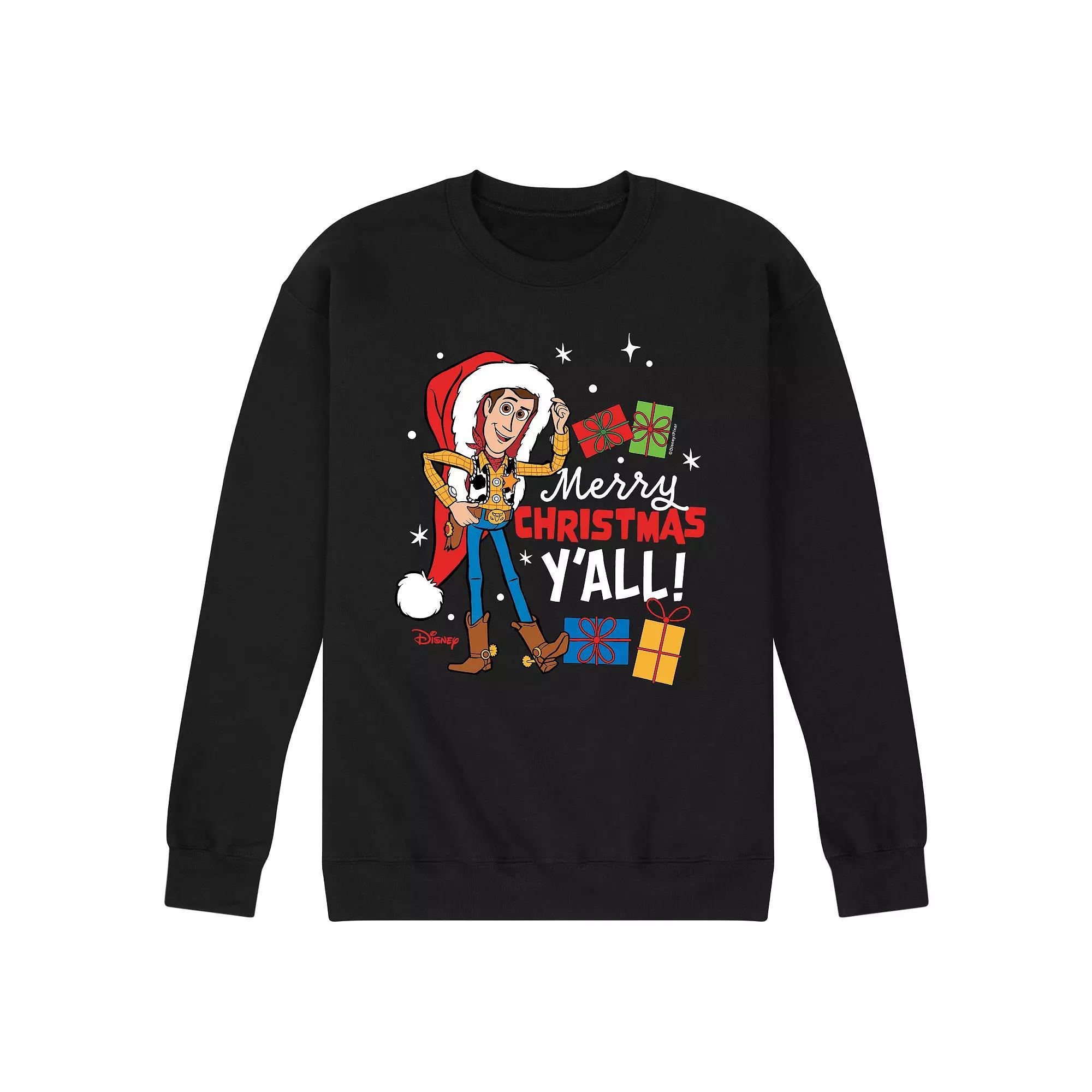 Disney / Pixar's Toy Story 4 Woody Men's Merry Christmas Y'all Fleece Sweatshirt, Size: Large, Black Product Image