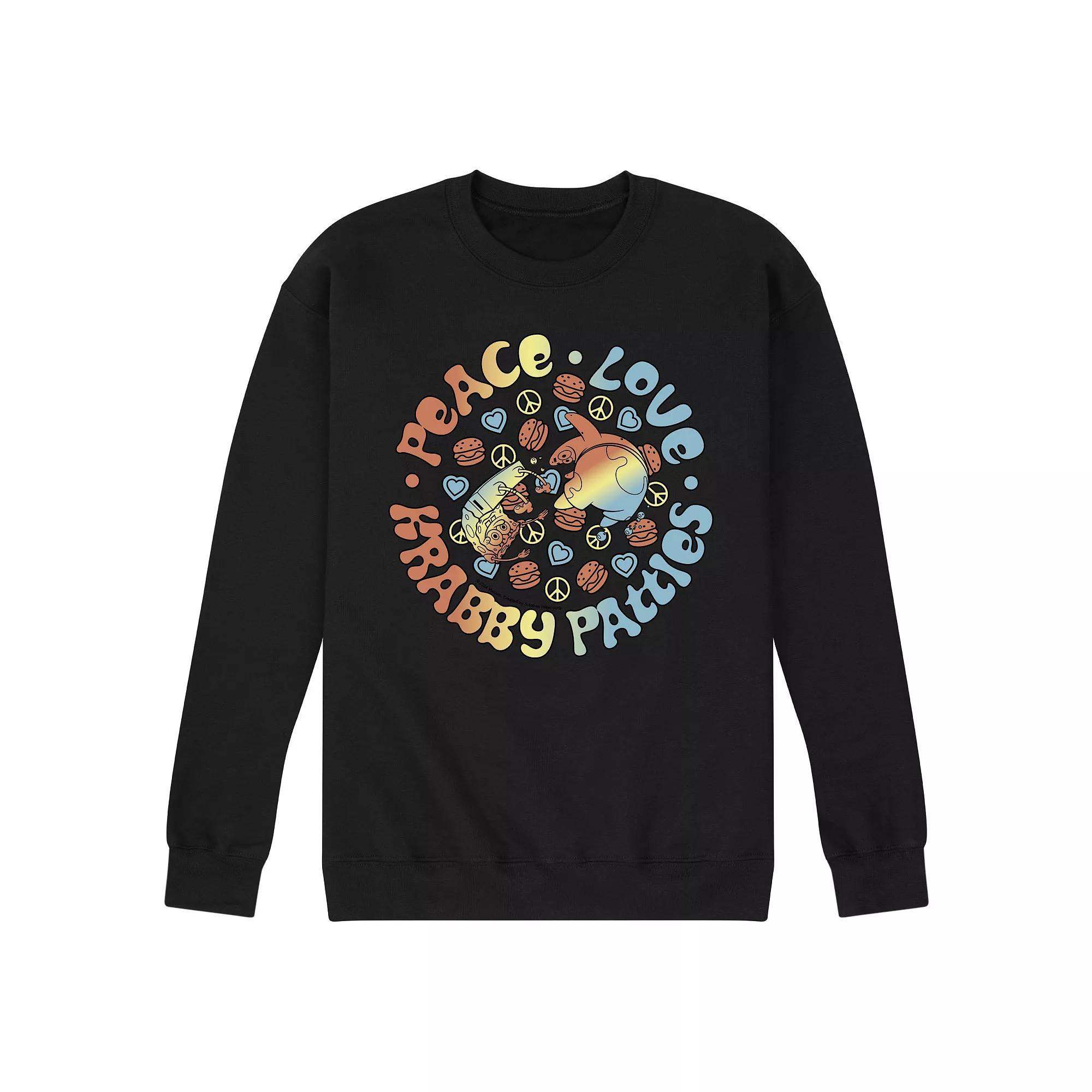 Mens SpongeBob SquarePants Peace Love Fleece Sweatshirt Blue Product Image