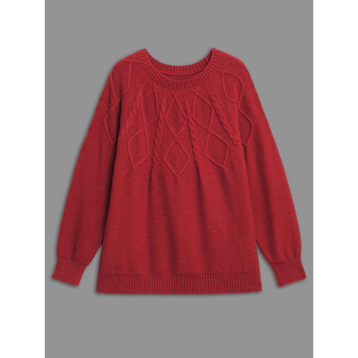 Plus Size Cable Knit Bodice Crew-Neck Pullover Indigo Women Casual Loose Long Sleeve Round Neck Everyday Pullovers BloomChic 14-16/1X Product Image