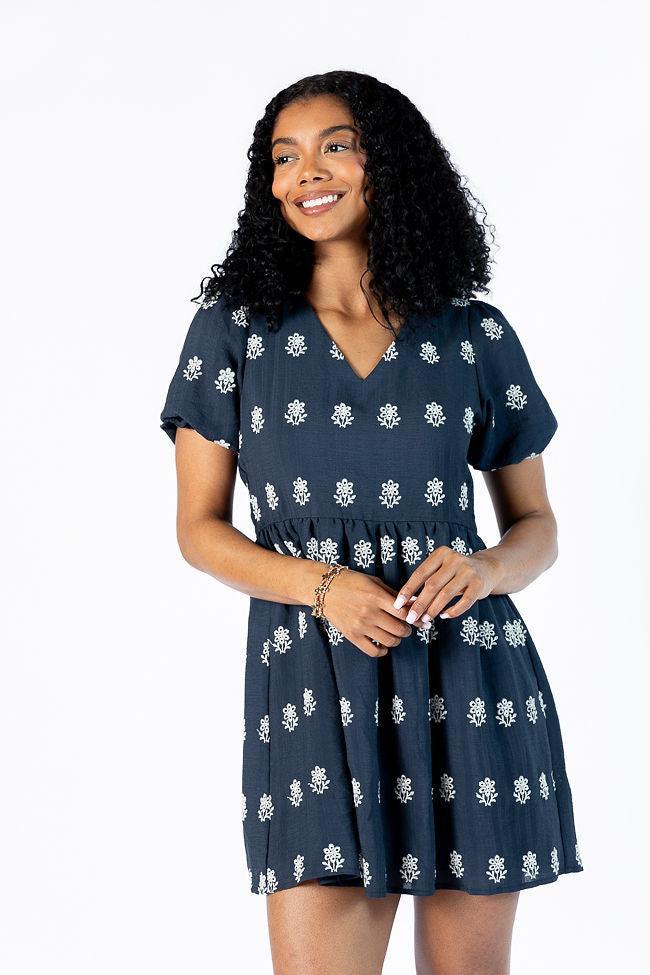 Figured It Out Navy Stitched Detail Mini Dress SALE Product Image
