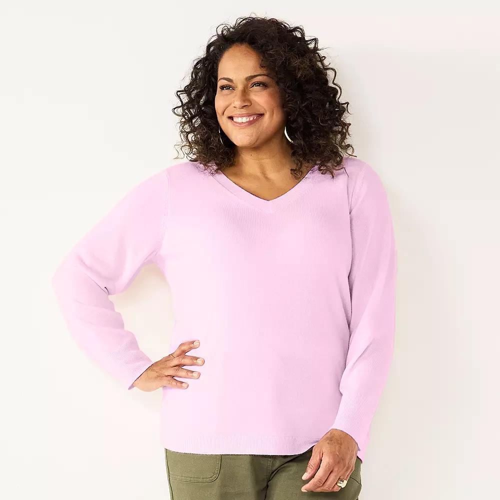 Plus Size Croft & Barrow® Extra Soft V-Neck Sweater, Women's, Size: 2XL, Ivory Product Image