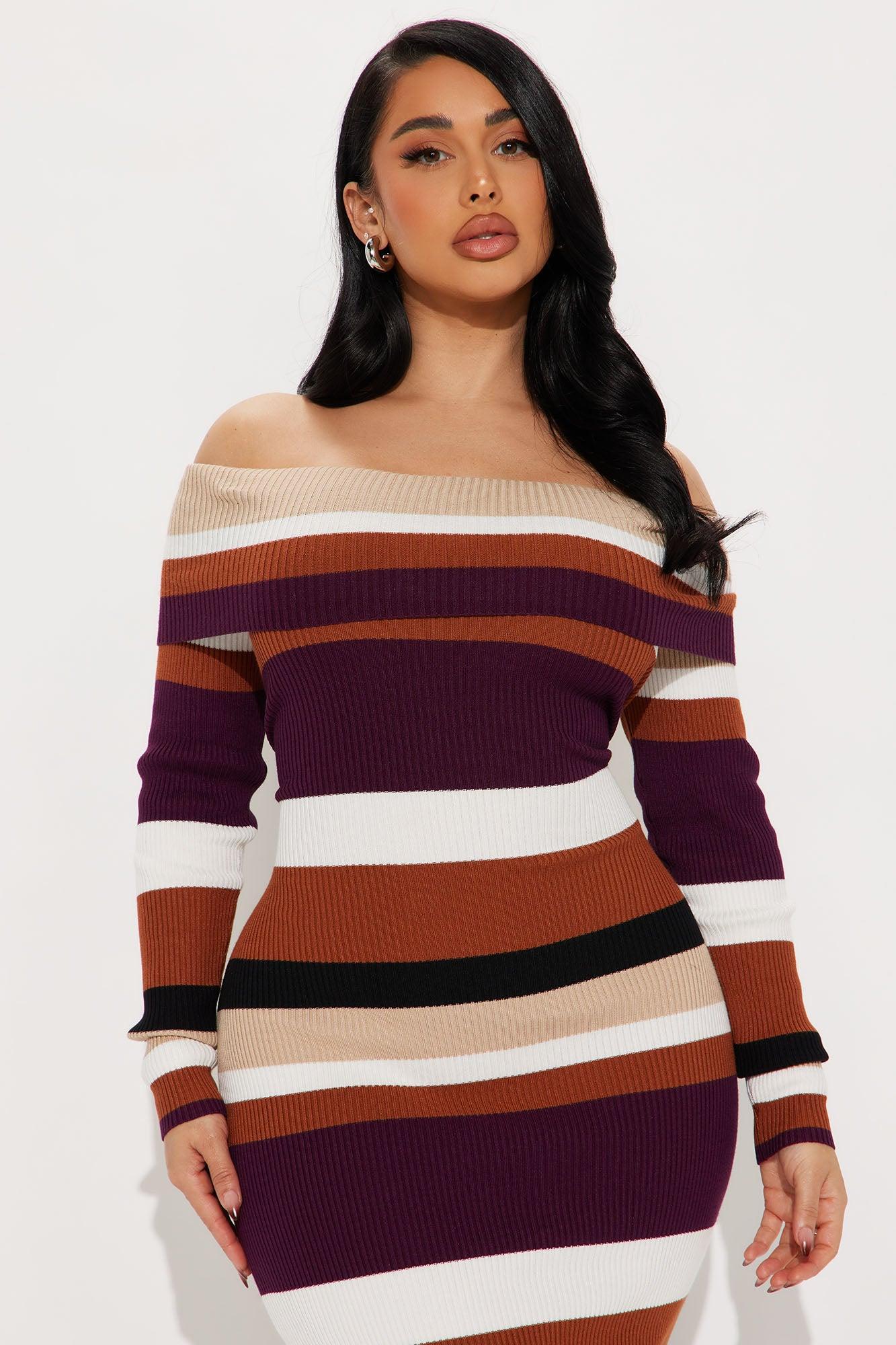 Main Muse Sweater Midi Dress - Purple/combo Product Image