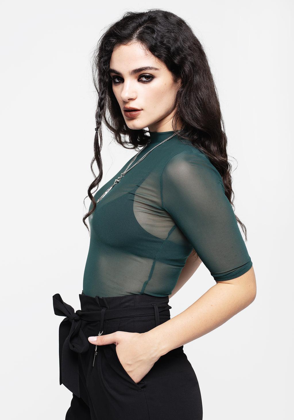 Jinx Mesh Short Sleeve Top - Green Product Image