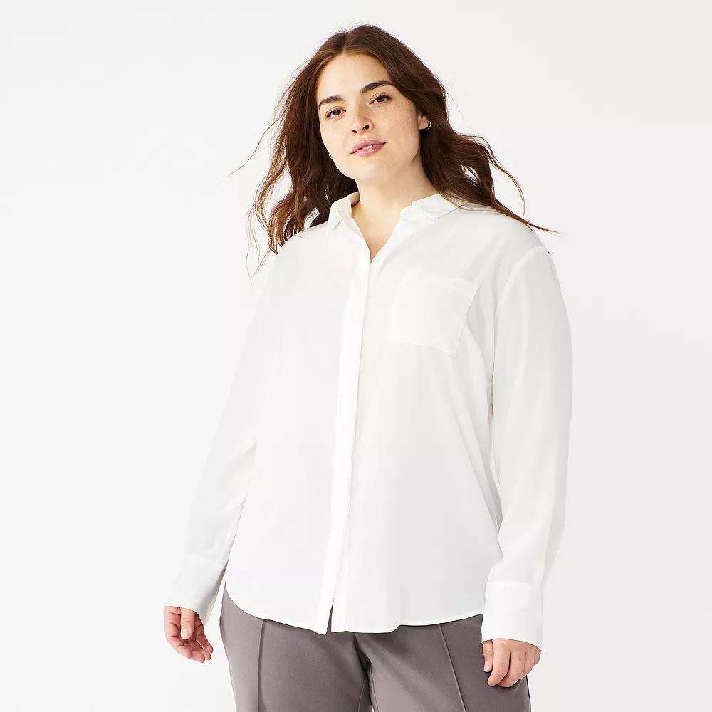 Plus Size Nine West Drapey Button Down Shirt, Women's, Size: 1XL, Mineral Black Product Image