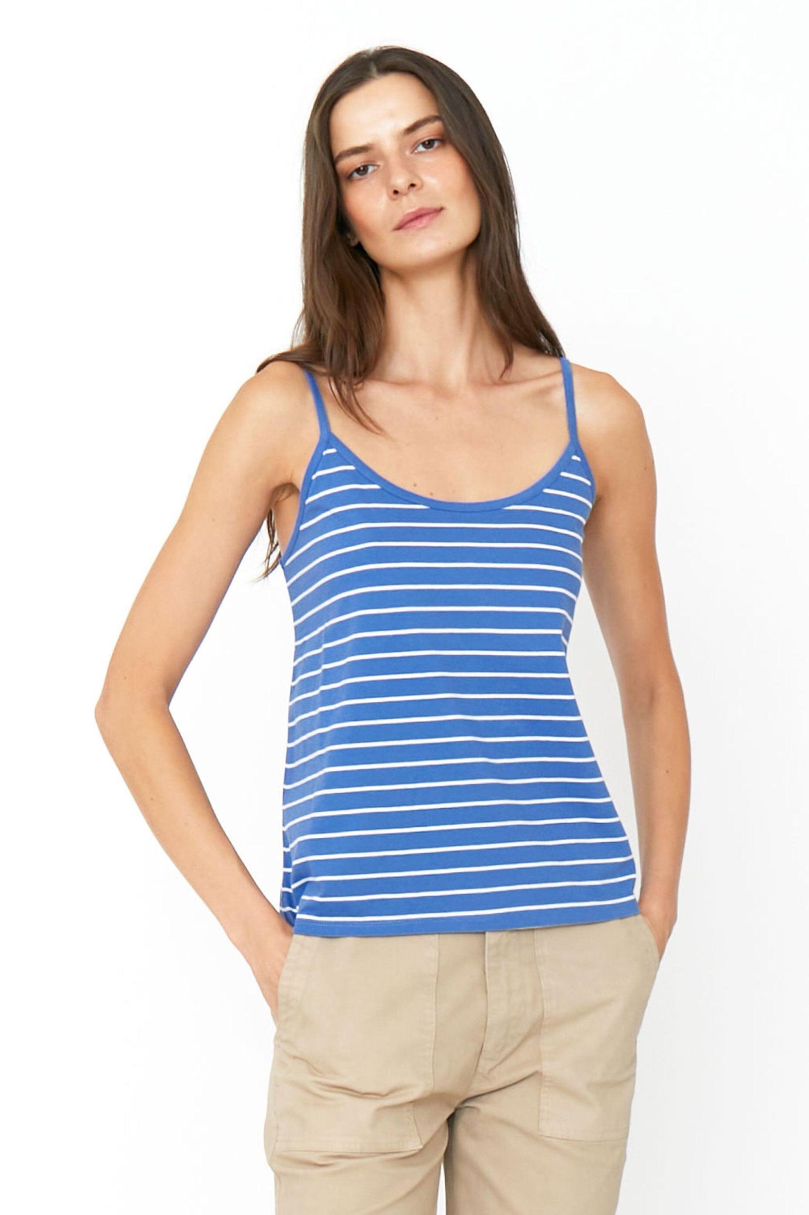 The New Spaghetti Tank - Denim/White Female Product Image