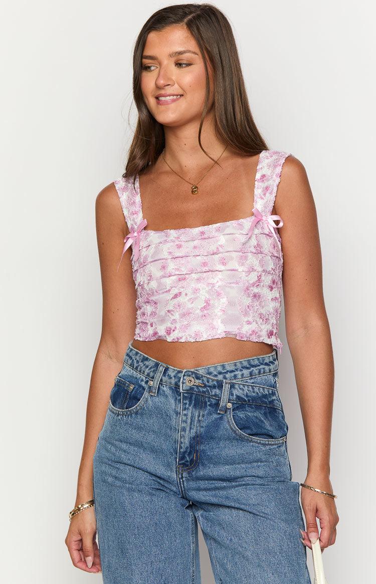Vida Pink Lace Bow Top Girls Product Image
