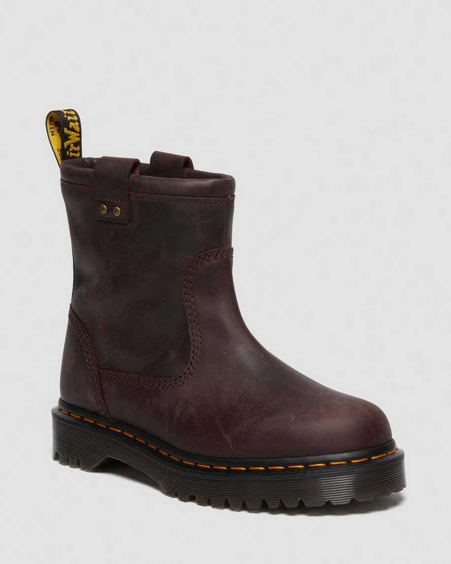 DR. MARTENS' Anistone Lo Leather Biker Boots In Brown Product Image