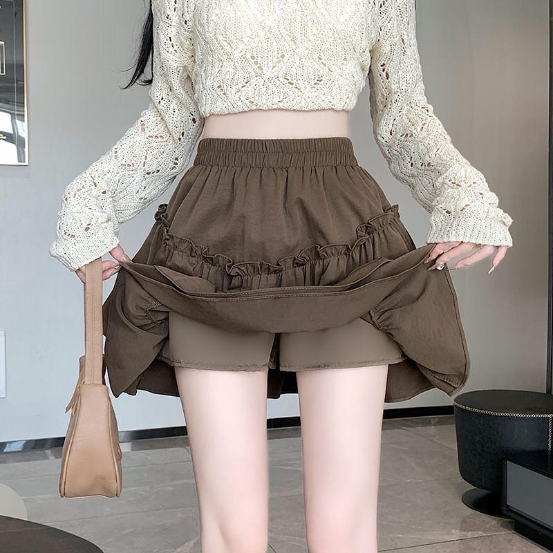 High Waist Plain Mini Tiered Skirt Product Image