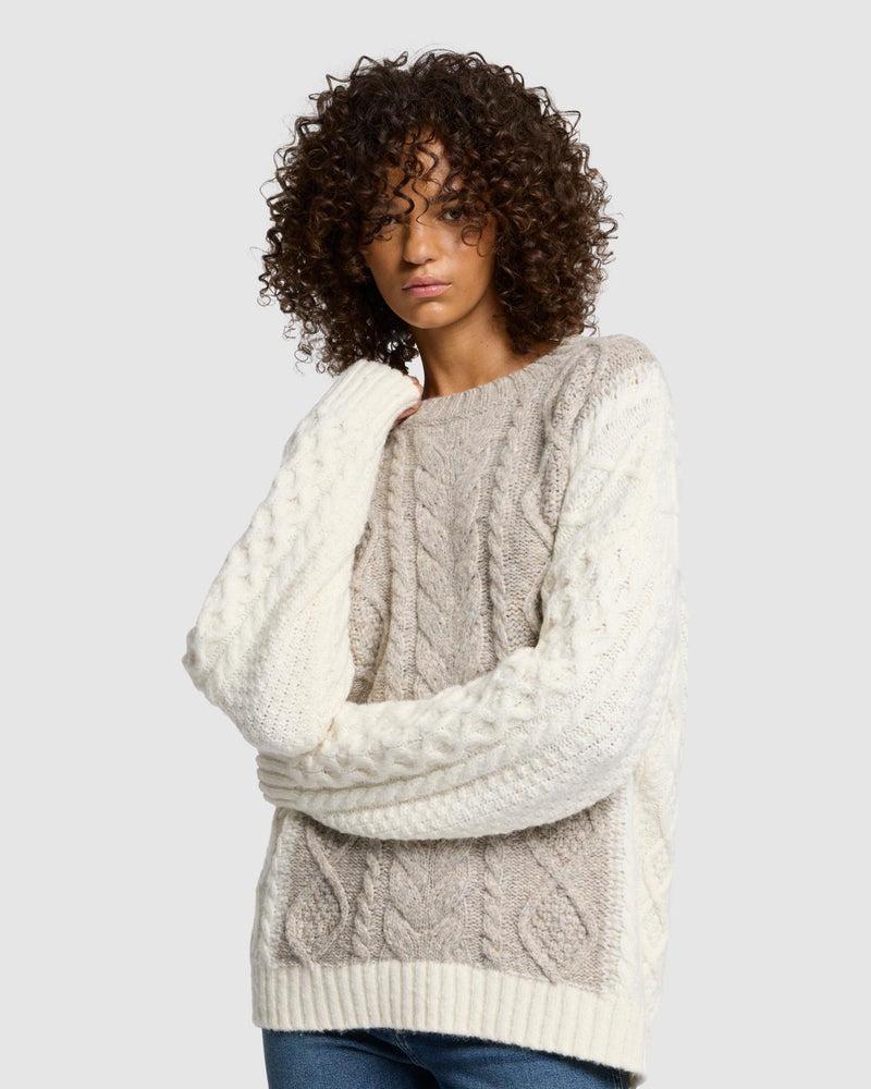 Wool Mock Neck Cable Pullover Product Image