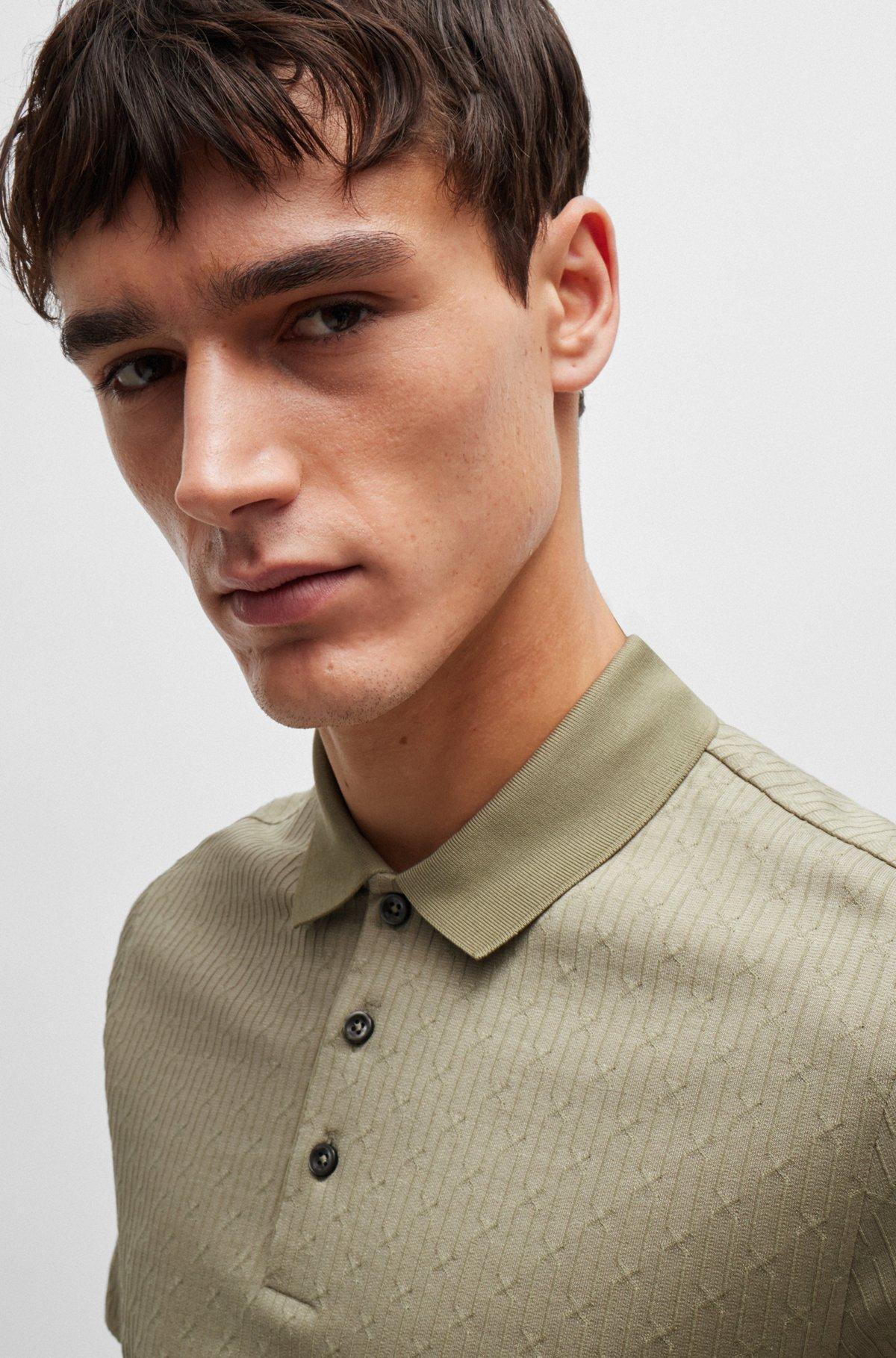 Regular-fit polo shirt in quilted cotton and silk Product Image