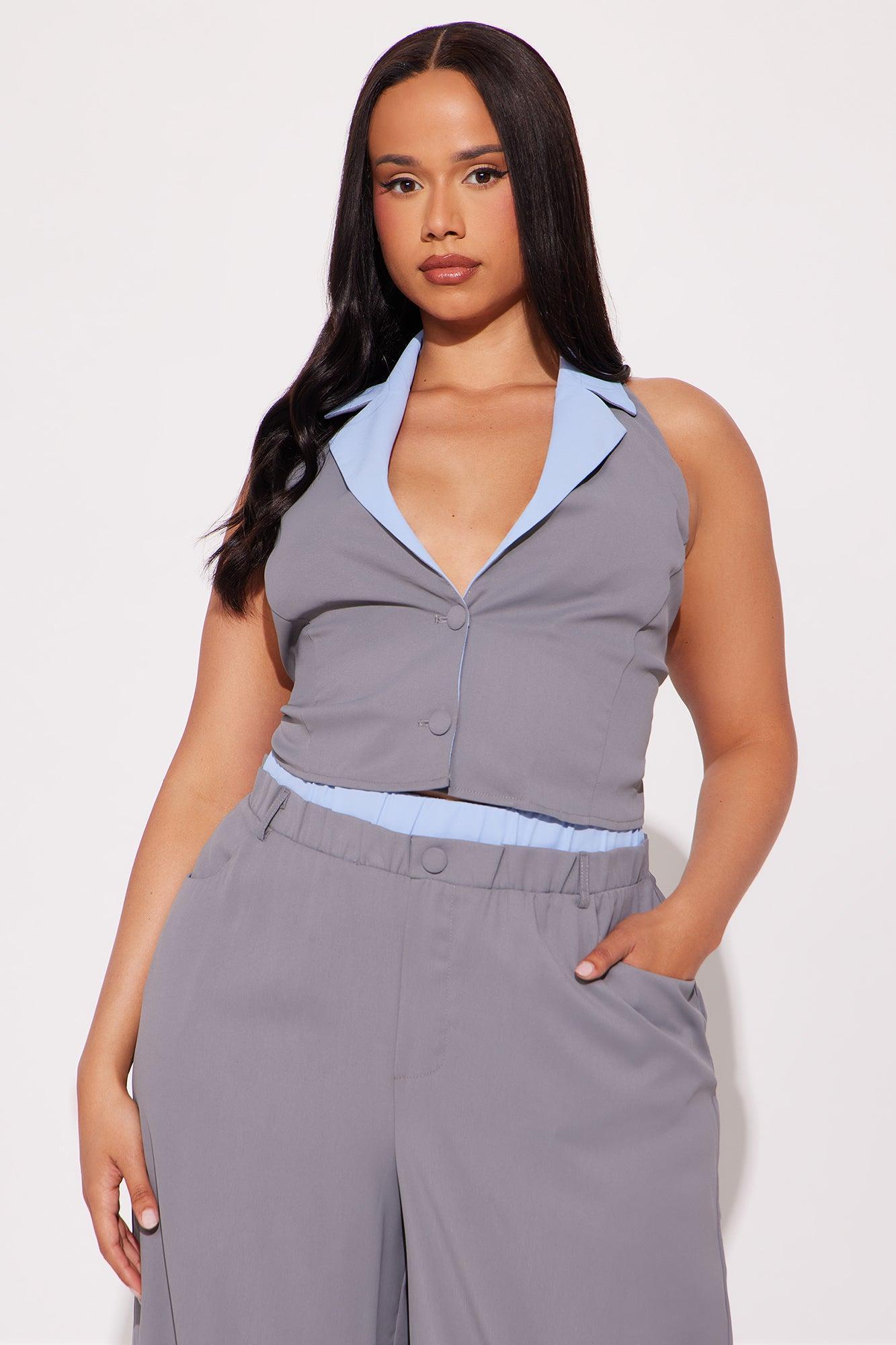 Always Busy Crepe Halter Vest Wide Leg Pant Set - Grey/combo Product Image