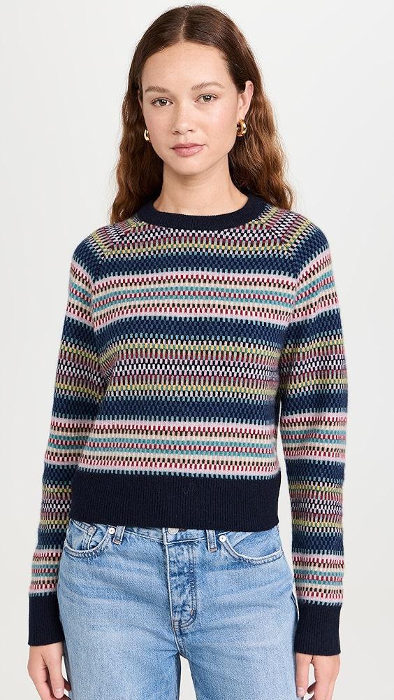 White + Warren Cashmere Striped Multi Check Sweatshirt | Shopbop Product Image