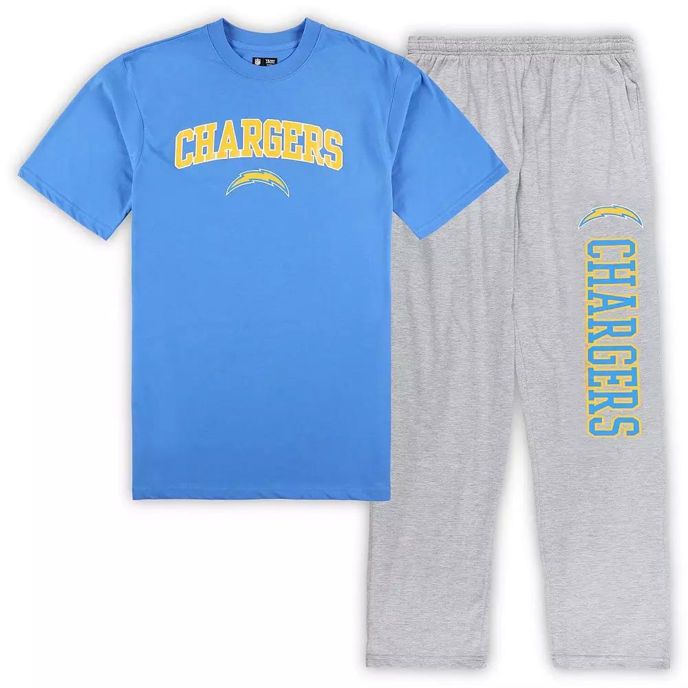 Men's Concepts Sport Powder Blue/Heather Gray Los Angeles Chargers Big & Tall T-Shirt & Pajama Pants Sleep Set, Size: 6XB, Light Product Image