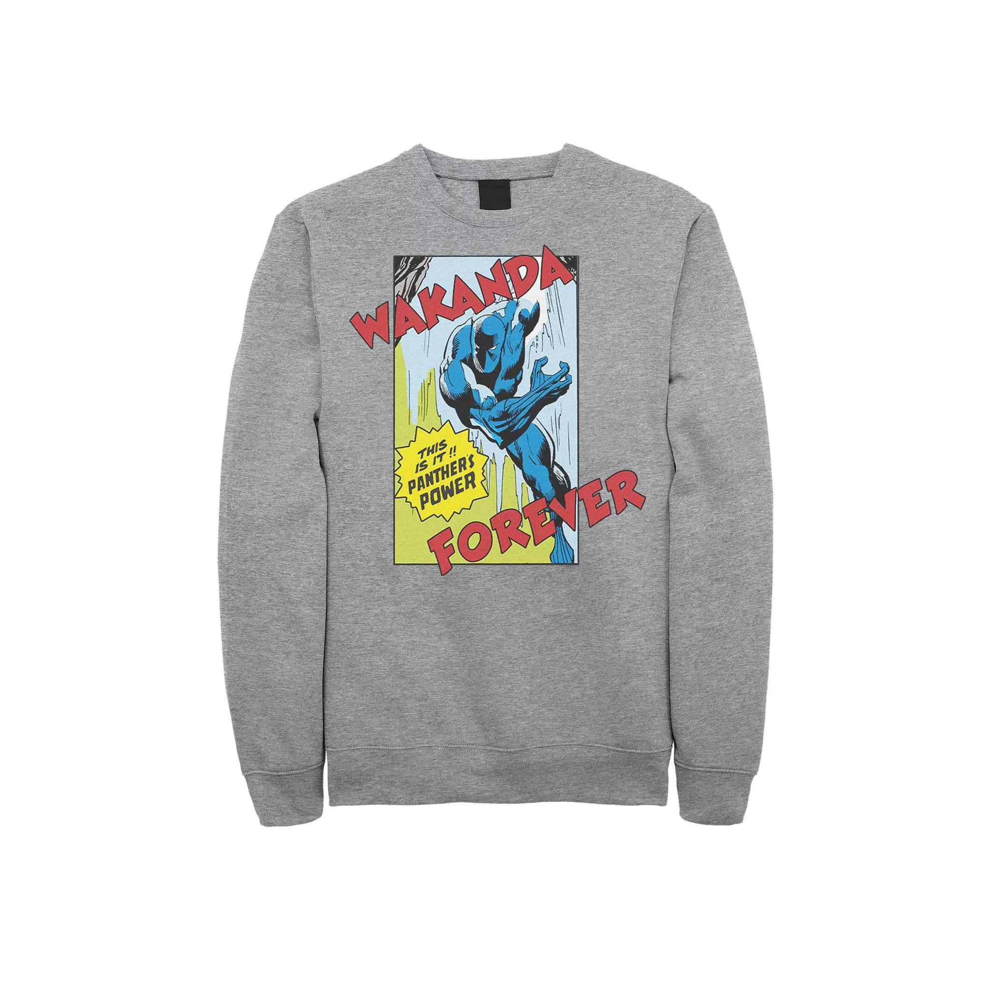 Men's Marvel Black Panther Vintage Comic Poster Sweatshirt, Size: XL, Athletic Grey Product Image