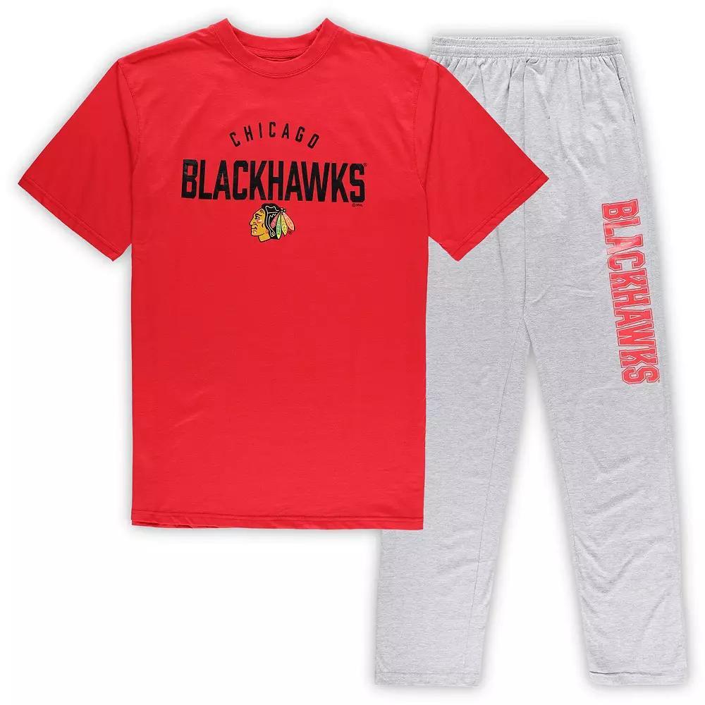 Men's Chicago Blackhawks Red/Heather Gray Big & Tall T-Shirt & Pants Lounge Set, Size: 4XLT Product Image
