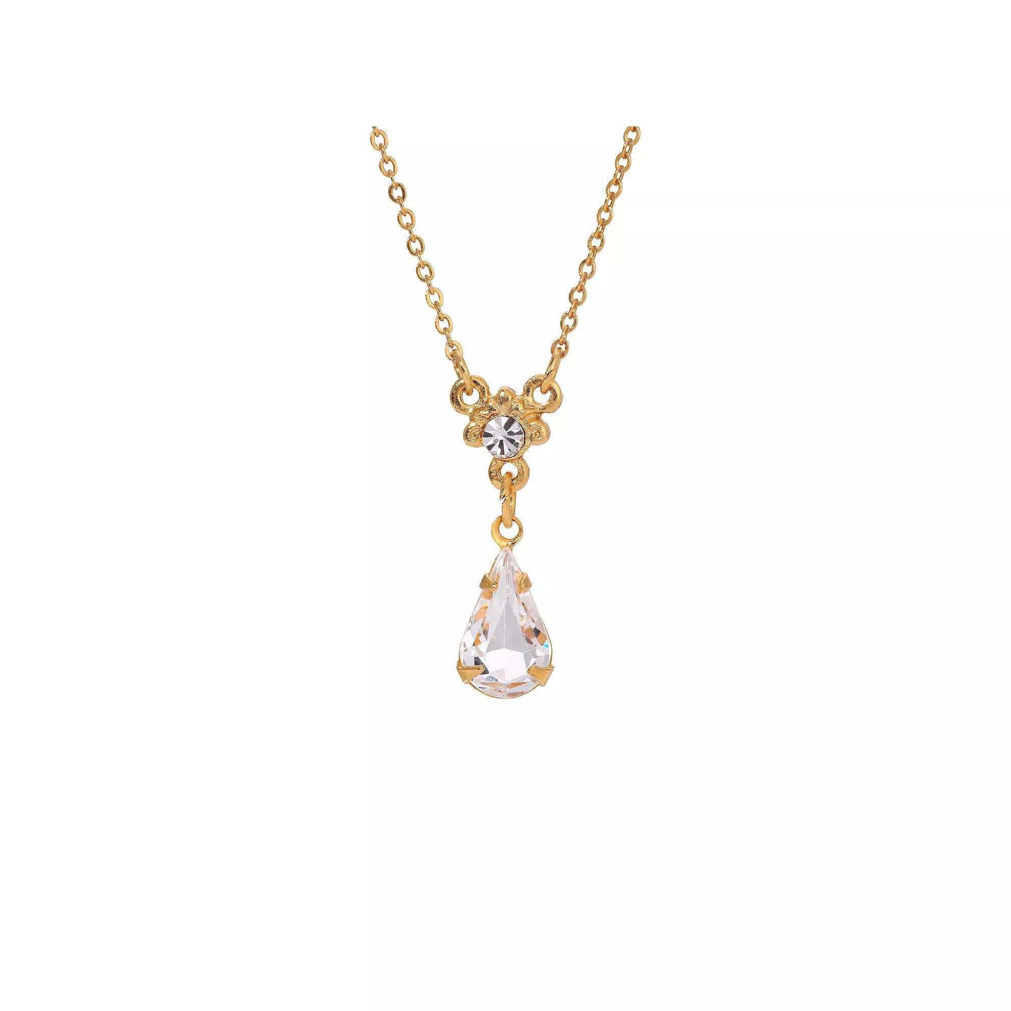 1928 Gold Tone Teardrop Crystal Necklace, Womens Product Image