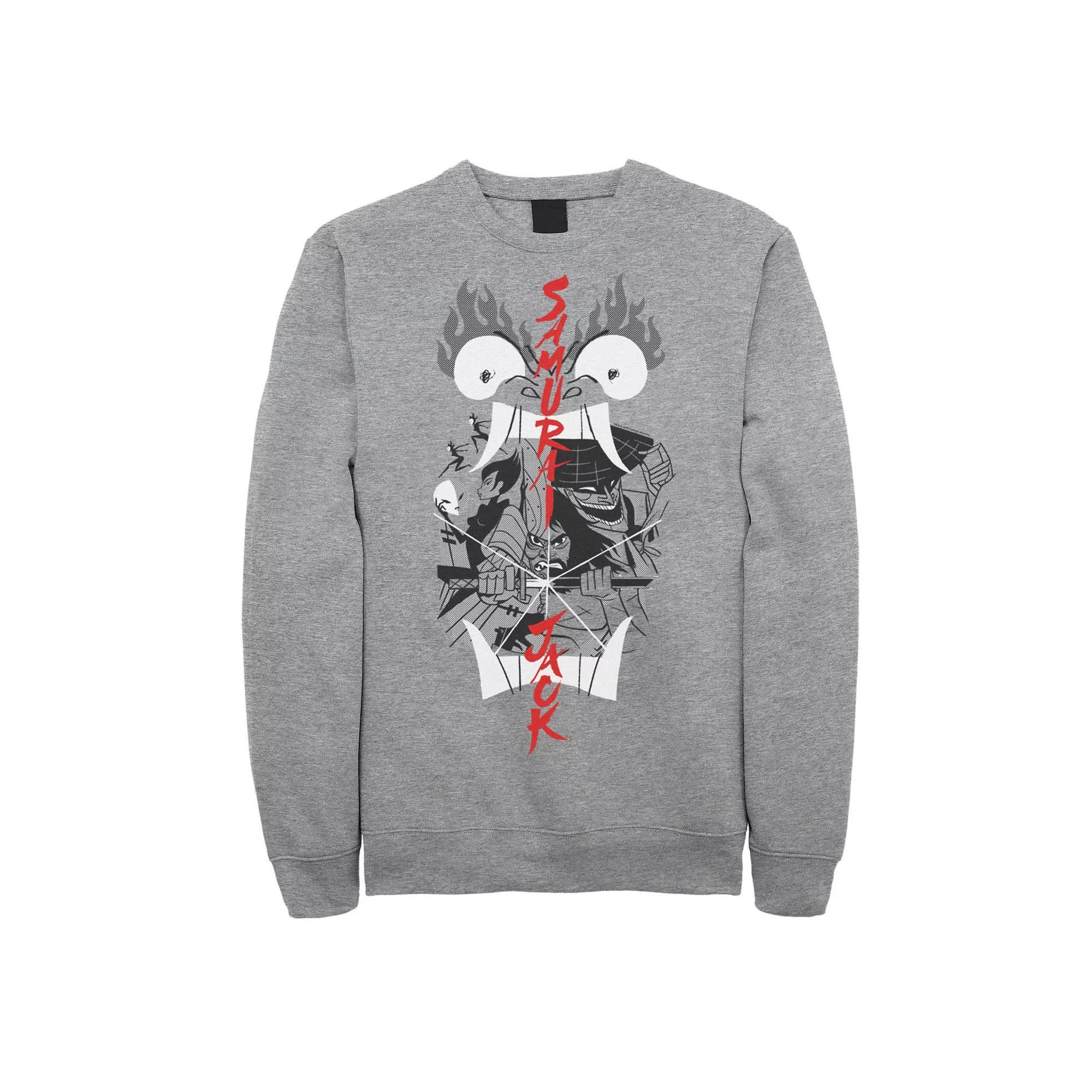 Mens Cartoon Network Samurai Jack Aku Illustrated Storytelling Sweatshirt Athletic Grey Product Image