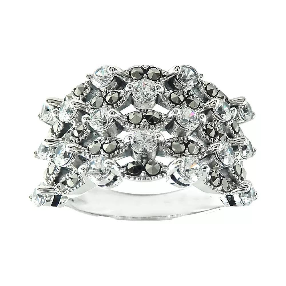 Lavish by TJM Sterling Silver Cubic Zirconia & Marcasite Layered Right Hand Ring, Women's, Size: 9 Product Image