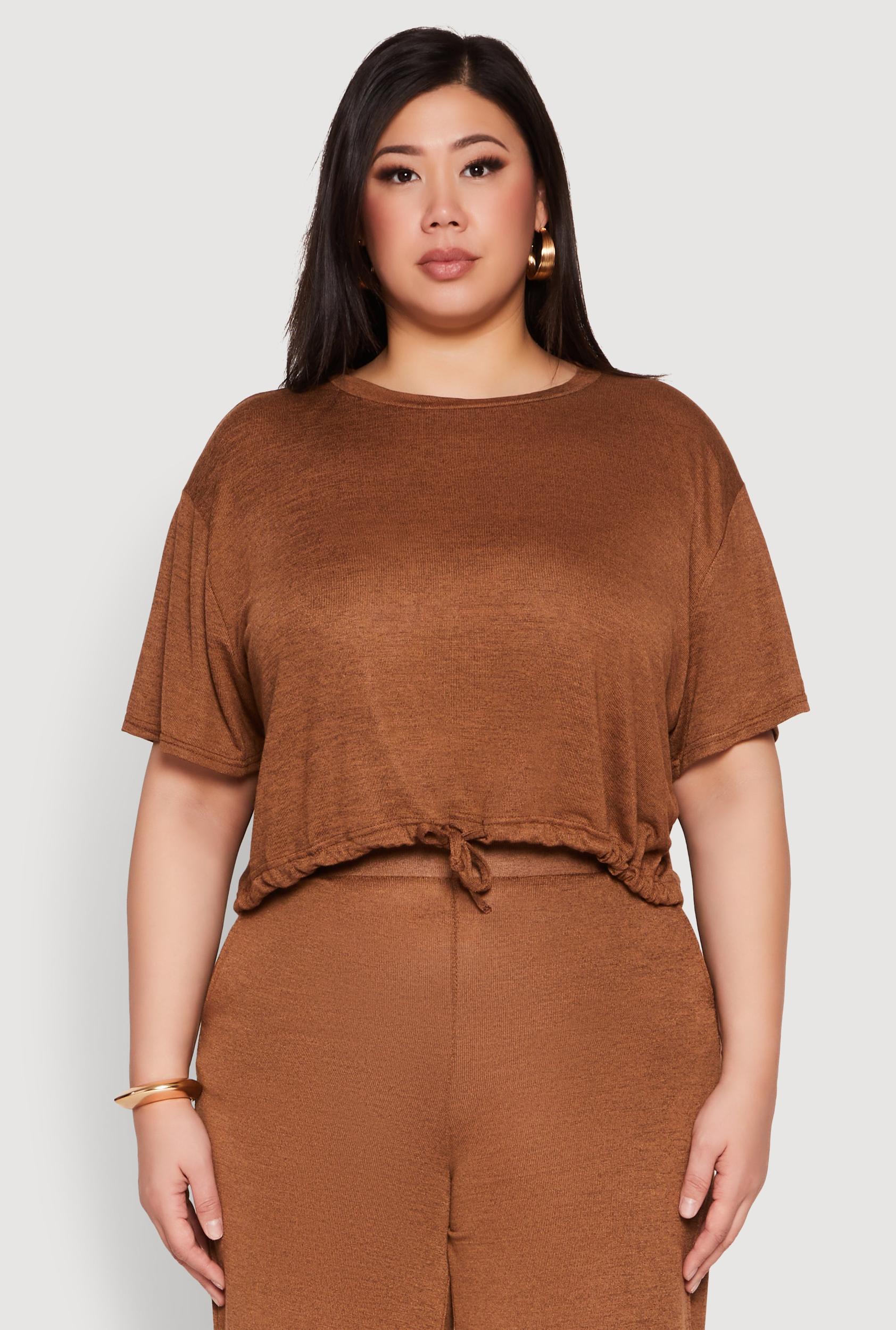Womens Plus Size Daisy Brushed Knit Drawstring Hem Tee Product Image