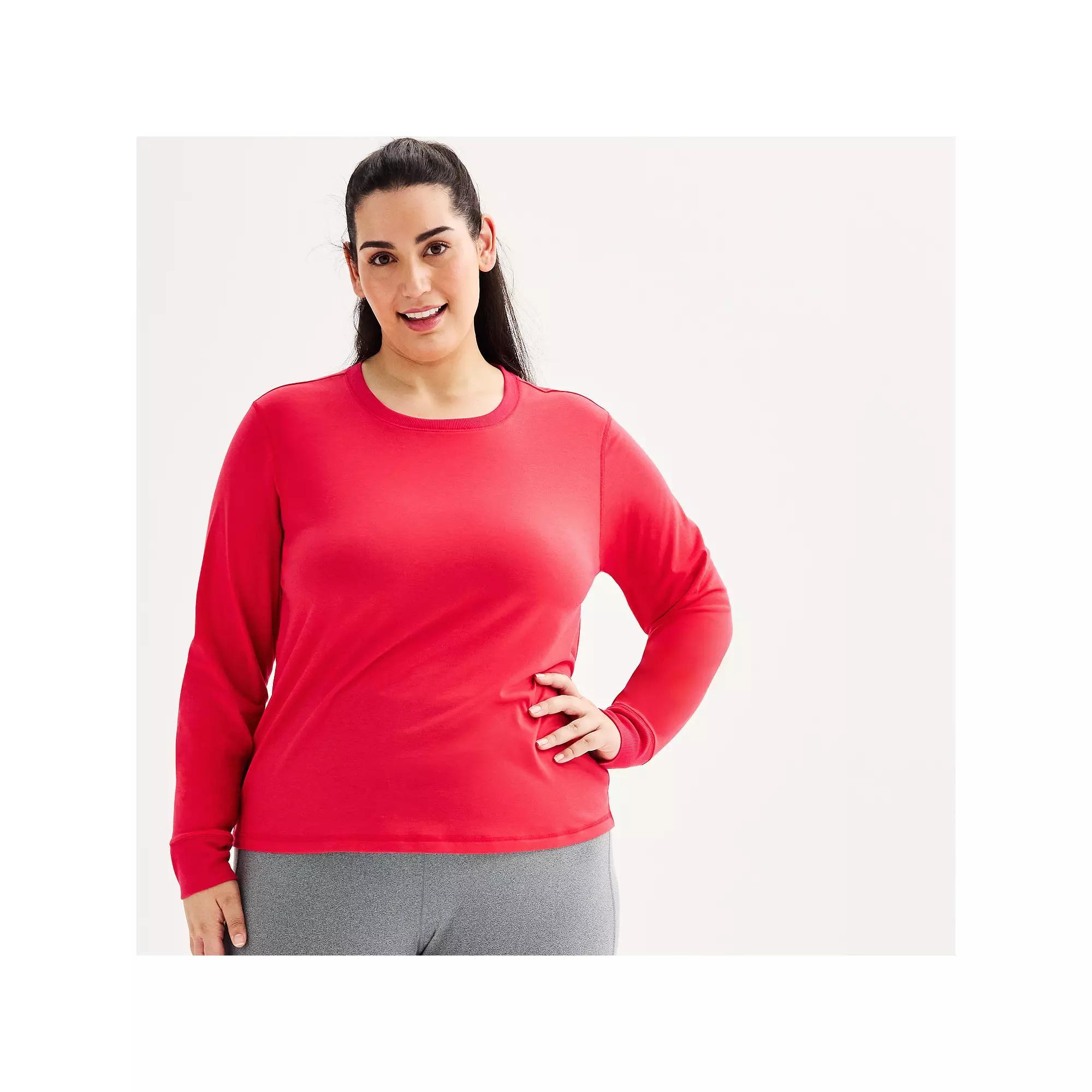 Plus Size Tek Gear® Long Sleeve Crewneck T-Shirt, Women's, Size: 4XL, Mineral Black Product Image