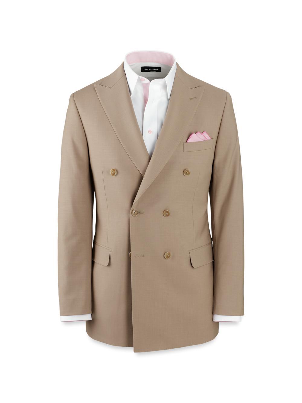 Wool Sstretch Bengaline Peak Lapel Suit - Light Tan Product Image