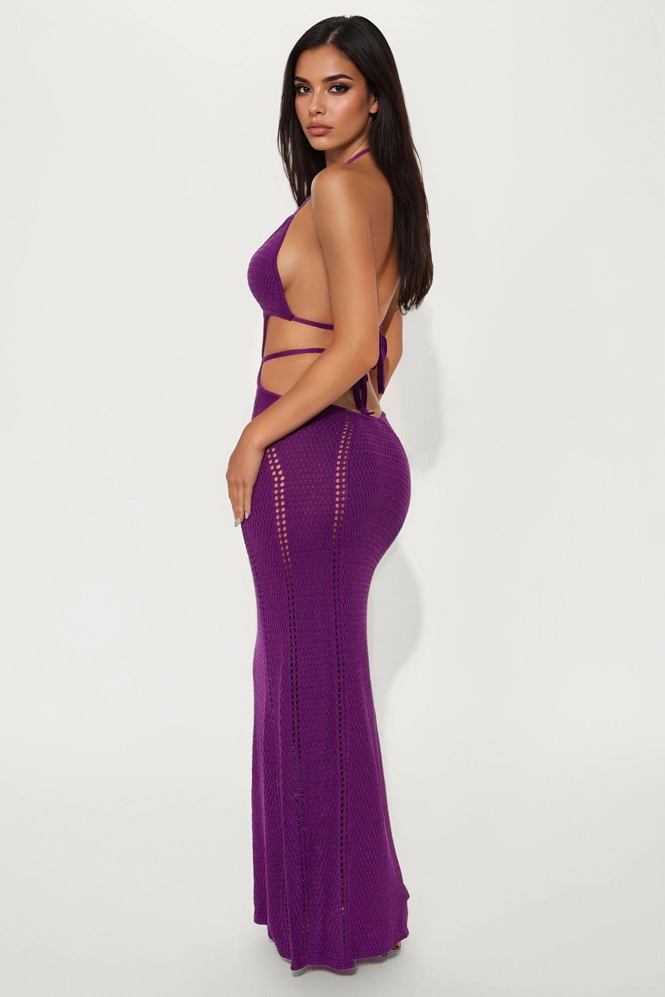 Easy Breezy Crochet Maxi Dress - Plum Product Image