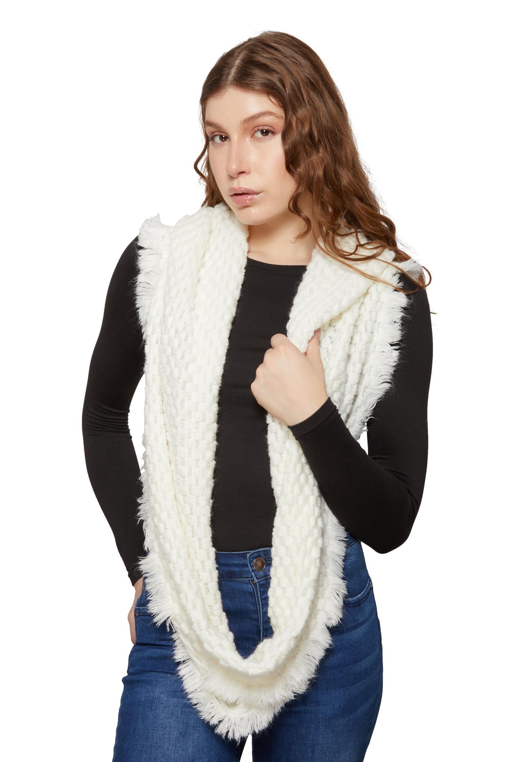 Faux Fur Frayed Trim Infinity Scarf Female Product Image