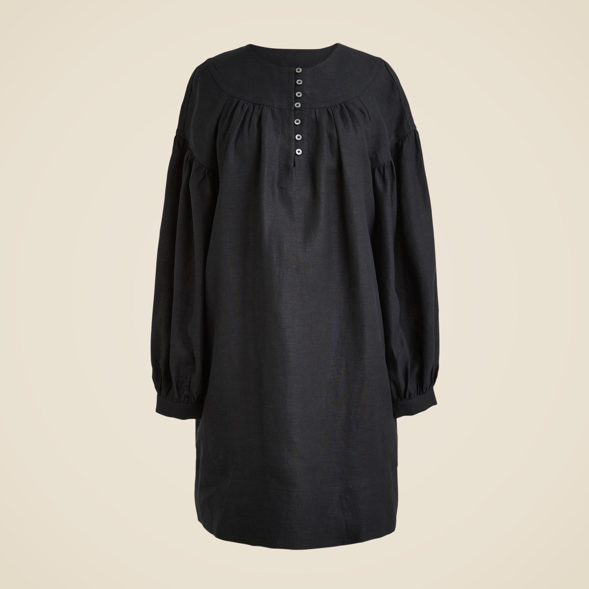 Gathered popover dress in linen Product Image