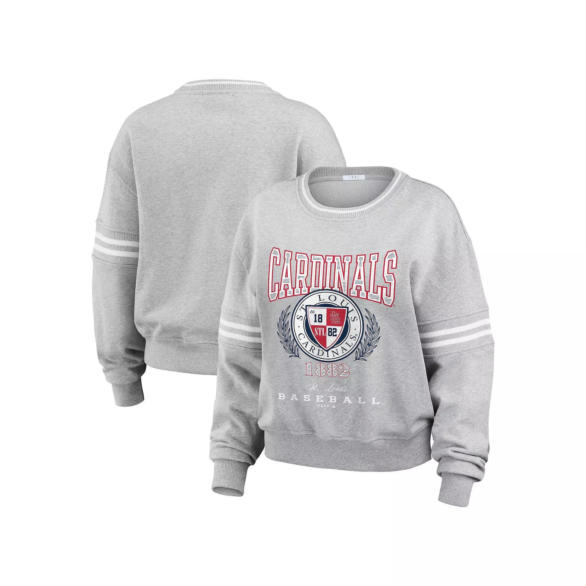 Women's WEAR by Erin Andrews Heather Gray St. Louis Cardinals Domestic Crest Pullover Sweatshirt, Size: 2XL, Grey Product Image
