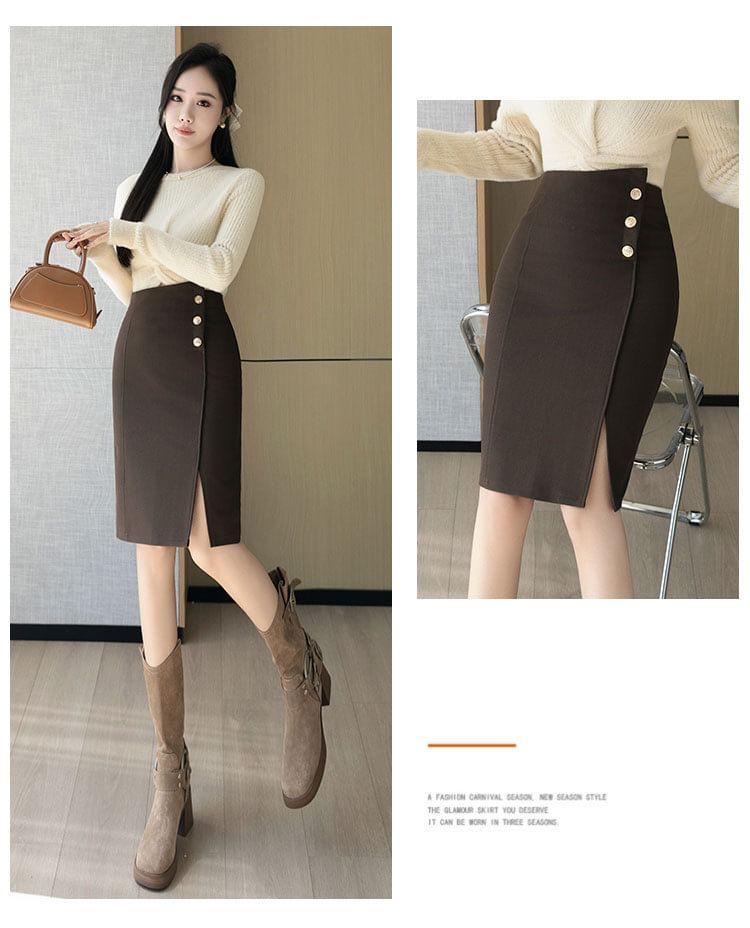 High Waist Plain Mini Pencil Skirt Product Image