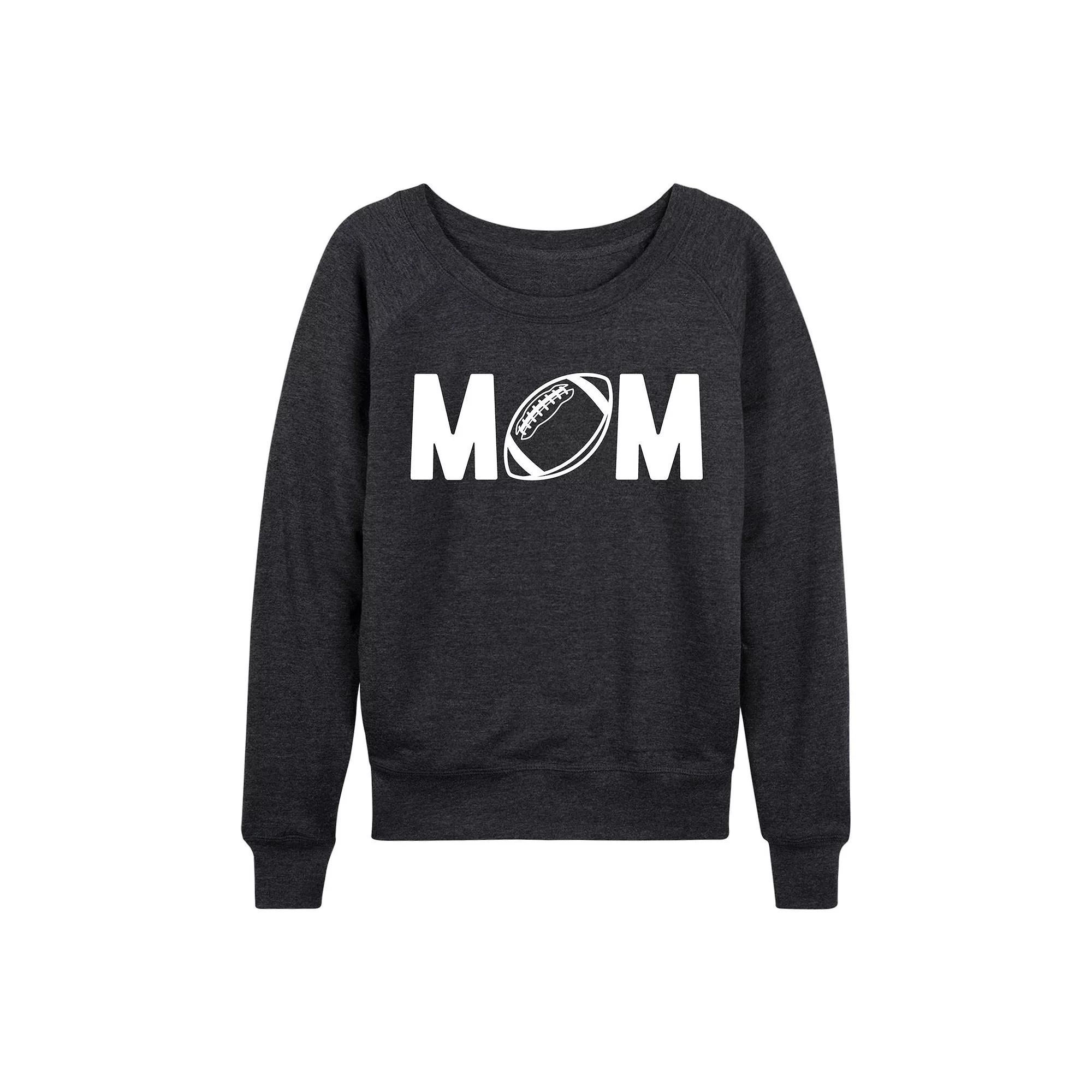 Womens Mom Football French Terry Long Sleeve Tee, Girls Heather Grey Product Image