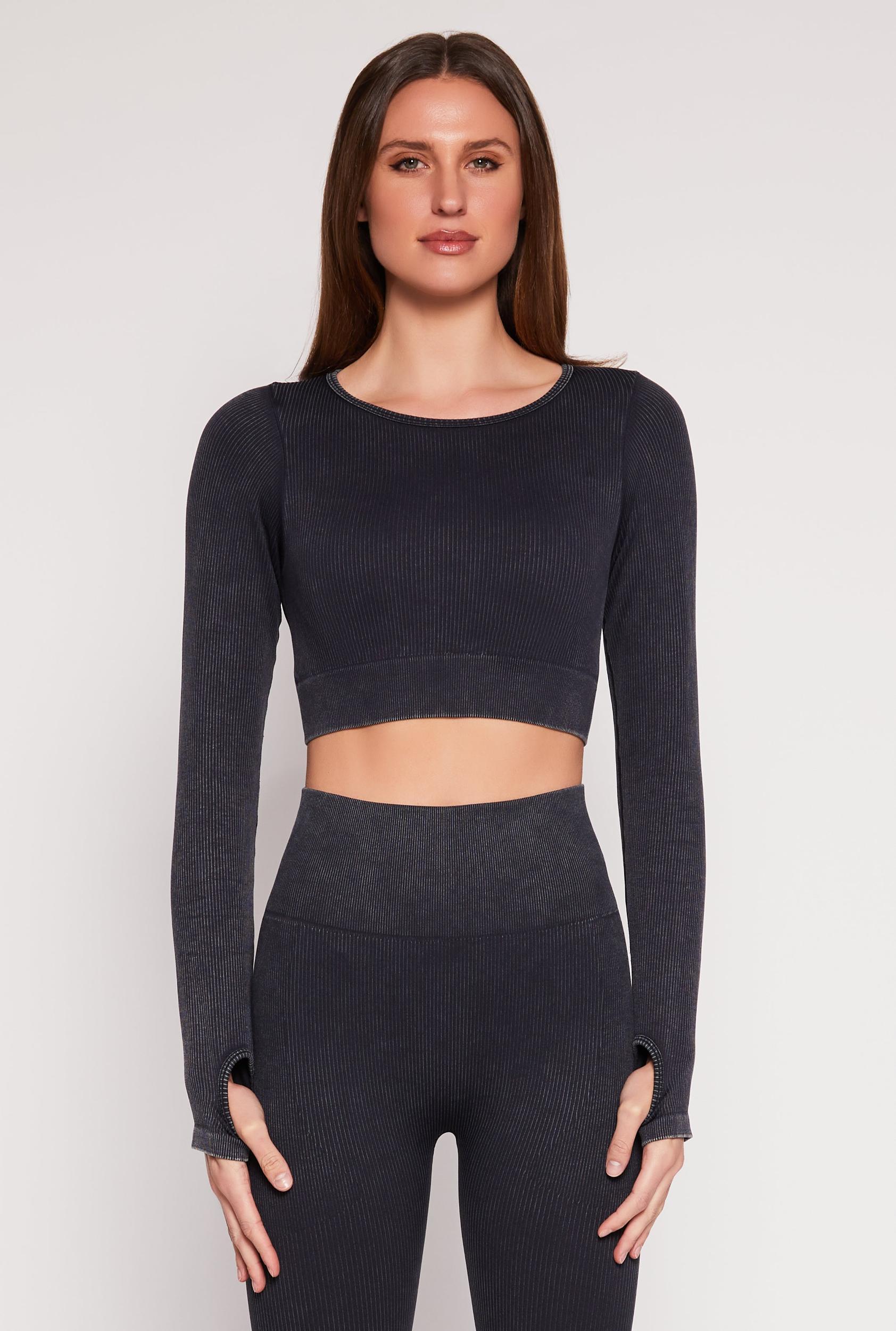 Womens Daisy Ribbed Knit Long Sleeve Crop Top Product Image