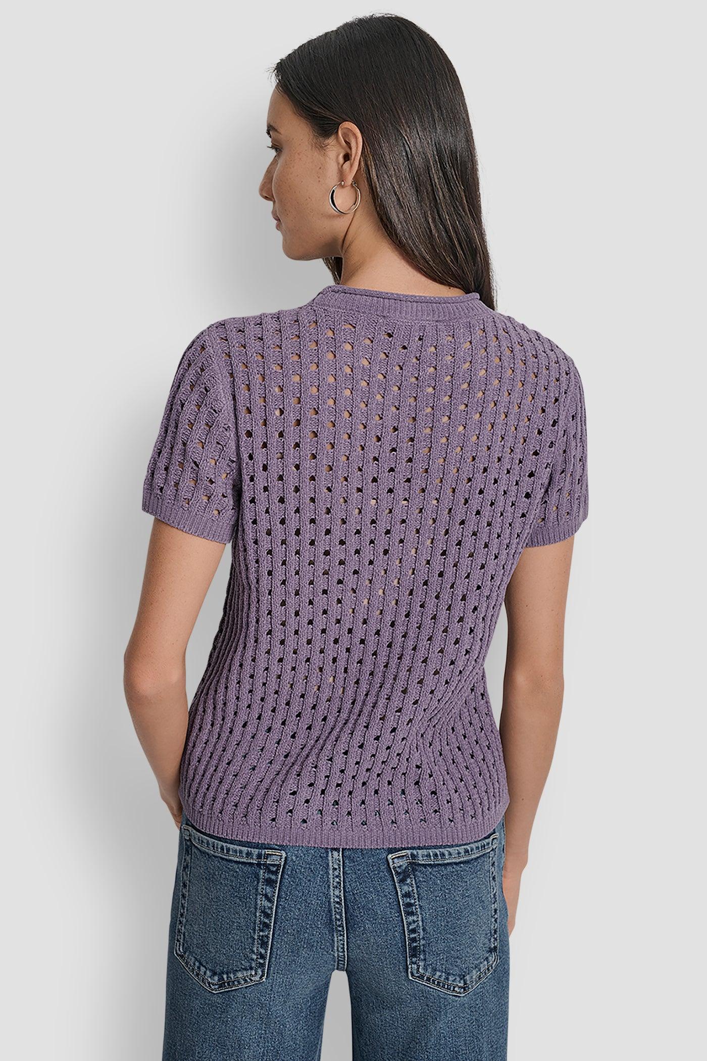 OPEN STITCH CREW NECK SHORT SLEEVE SWEATER Product Image