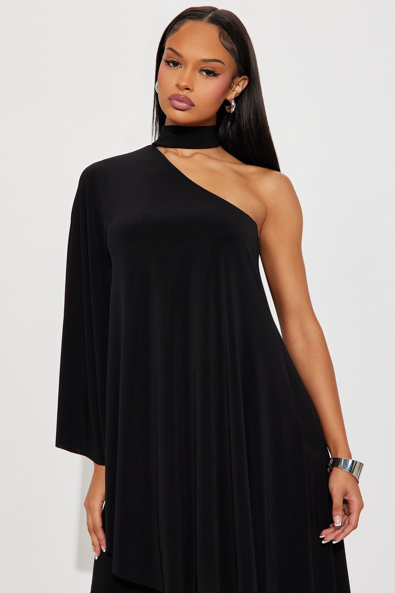 Draped Devotion One Shoulder Pant Set  - Black Product Image