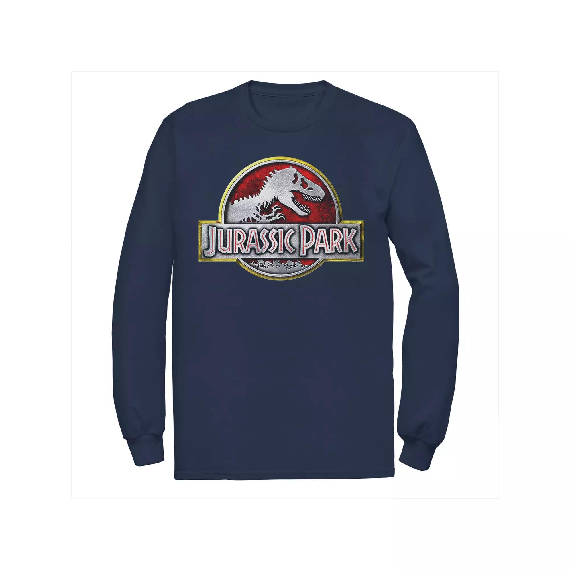 Men's Jurassic Park Chrome Logo Long Sleeve Tee, Size: Large, Blue Product Image
