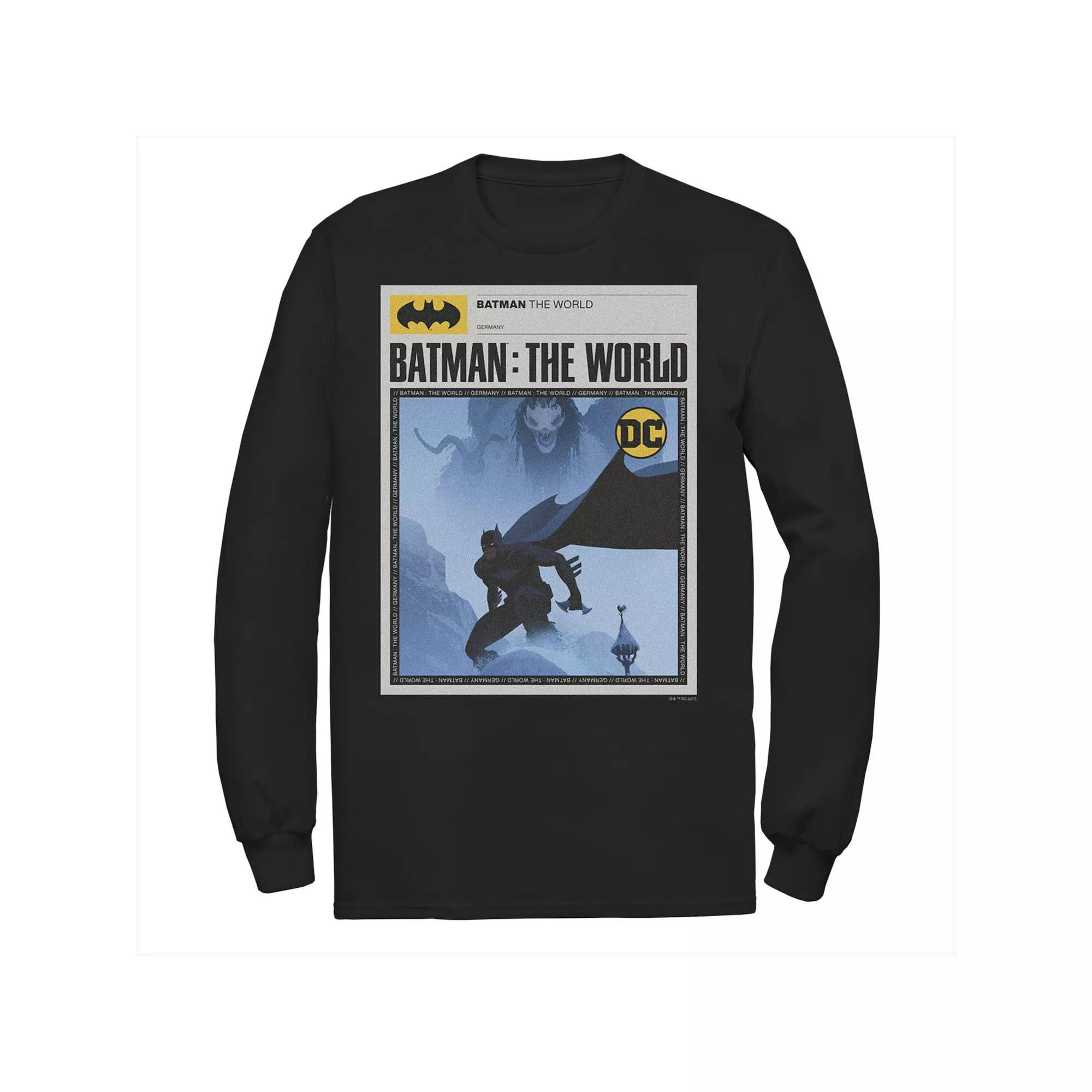 Men's Batman: The World Germany News Poster Tee, Boy's, Size: Large, Black Product Image