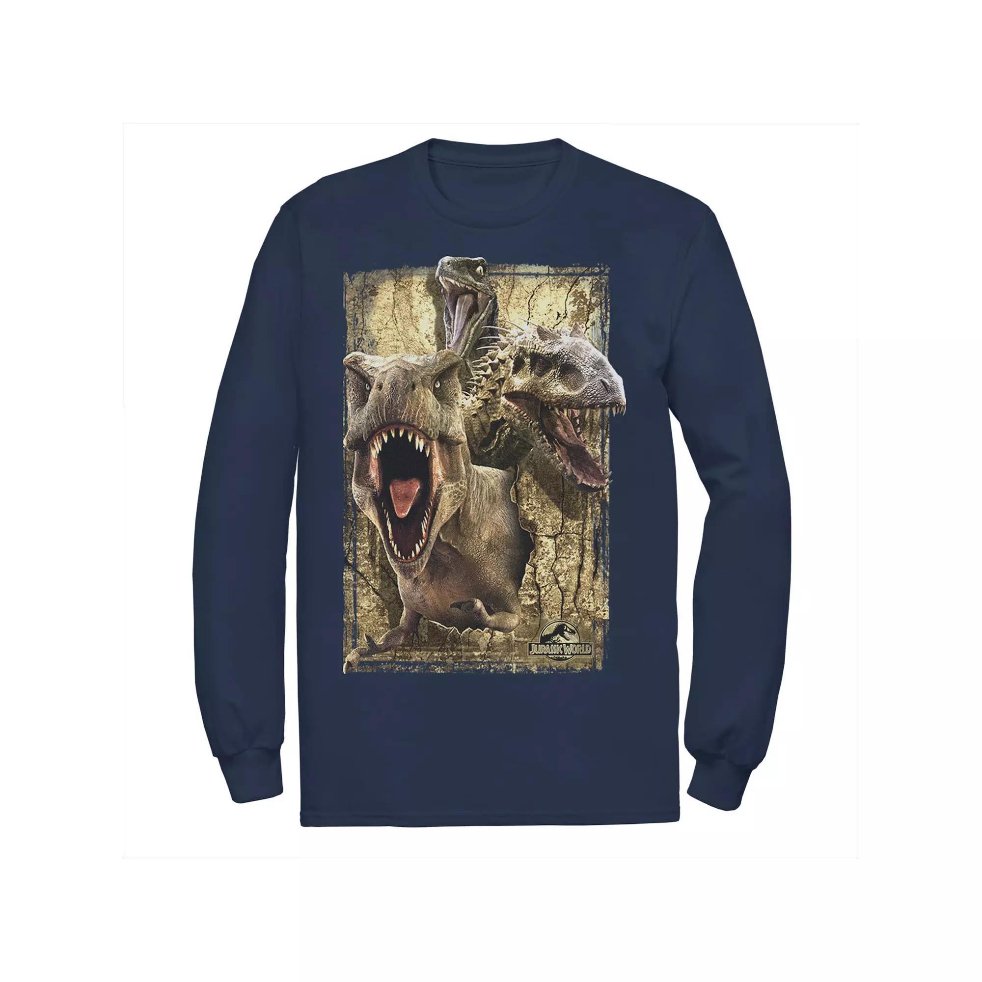 Men's Jurassic World T-Rex Indominus Rex & Raptor Long Sleeve Graphic Tee, Size: Large, Blue Product Image